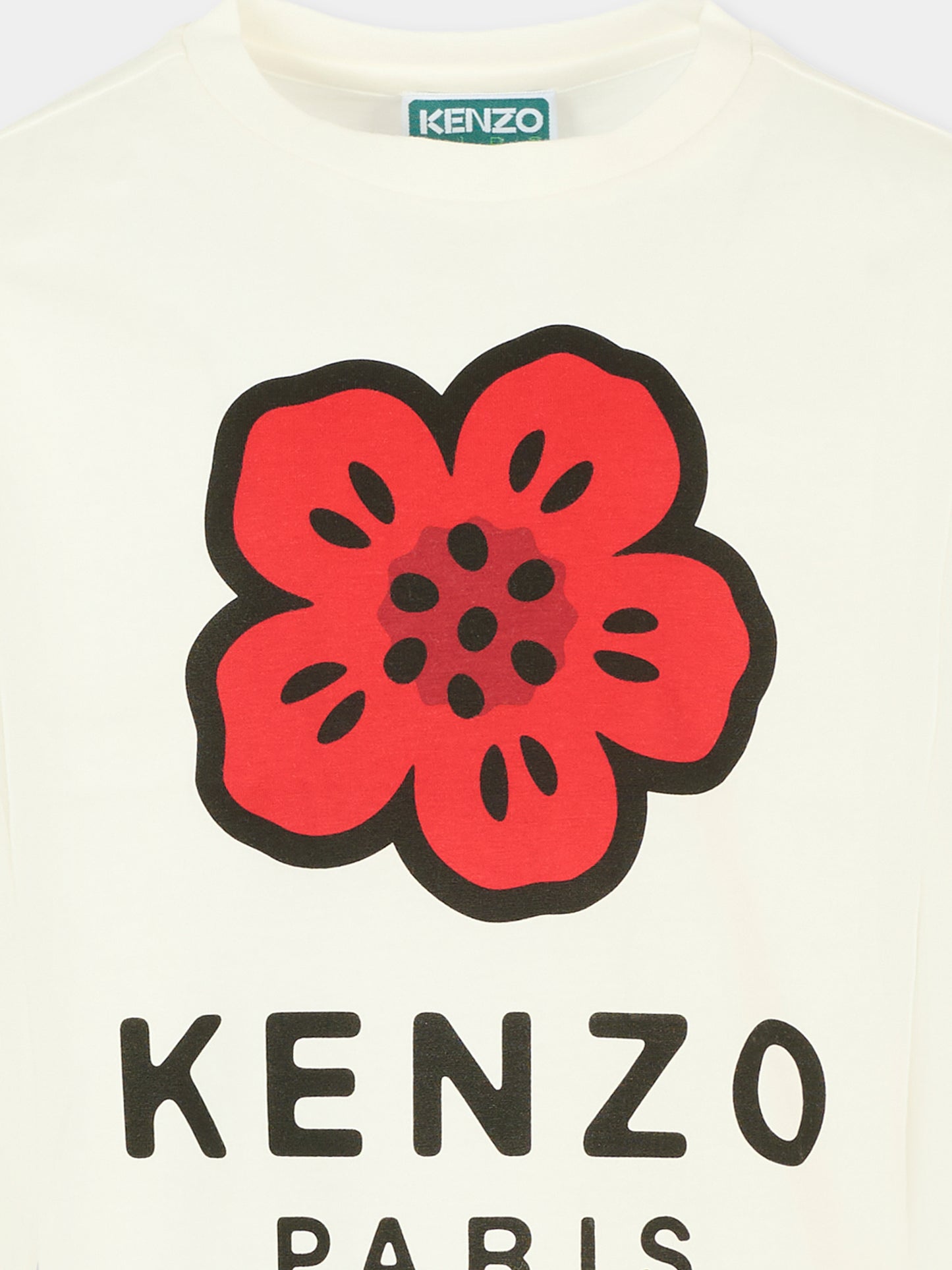 T-shirt bianca per bambina con papavero,Kenzo Kids,K61482 117