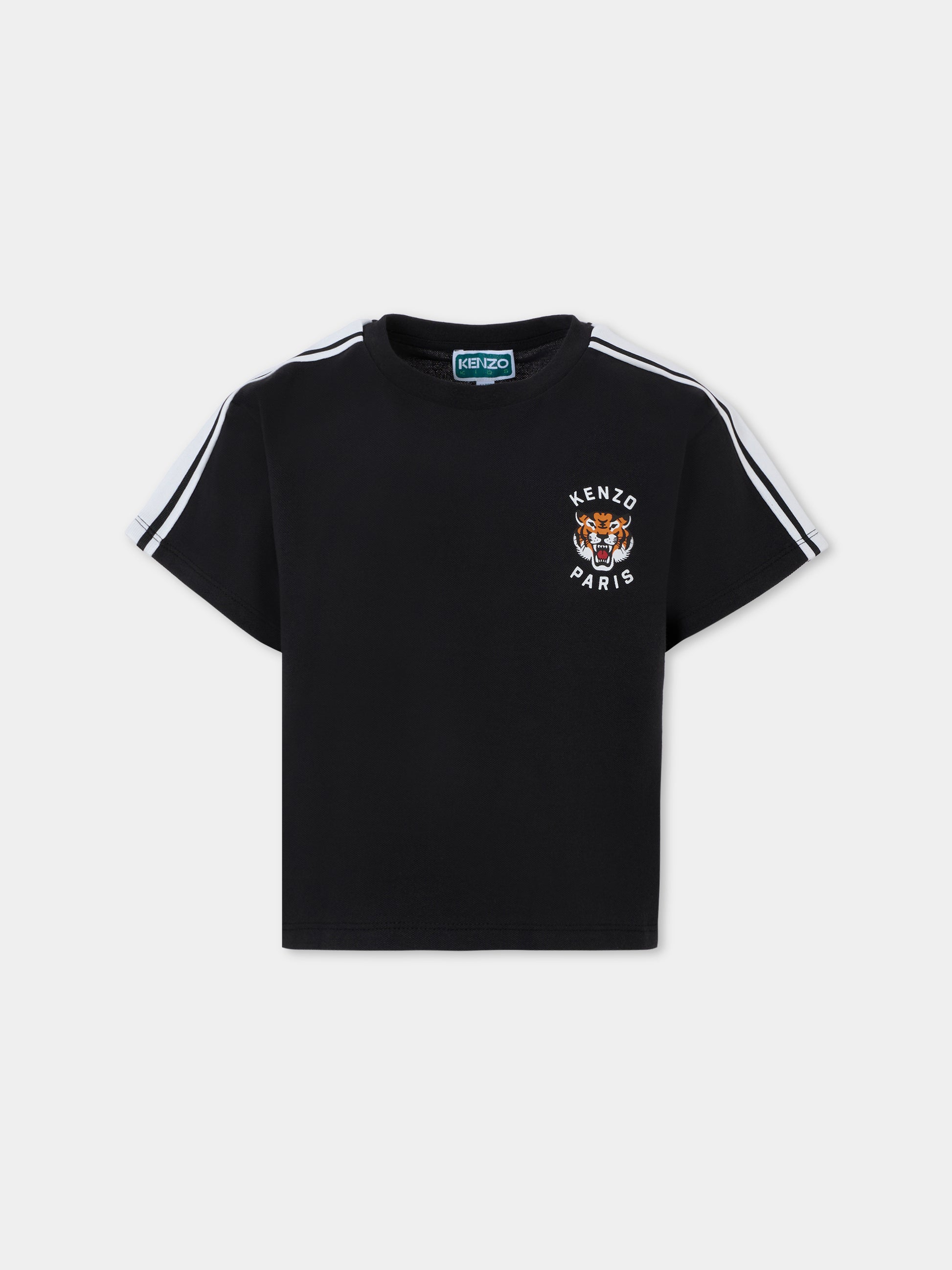 T-shirt nera per bambini con Lucky Tiger,Kenzo Kids,K61486 095
