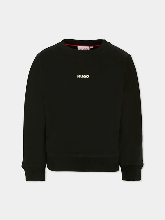 Felpa nera per bambino con logo bianco,Hugo,G00447 09B