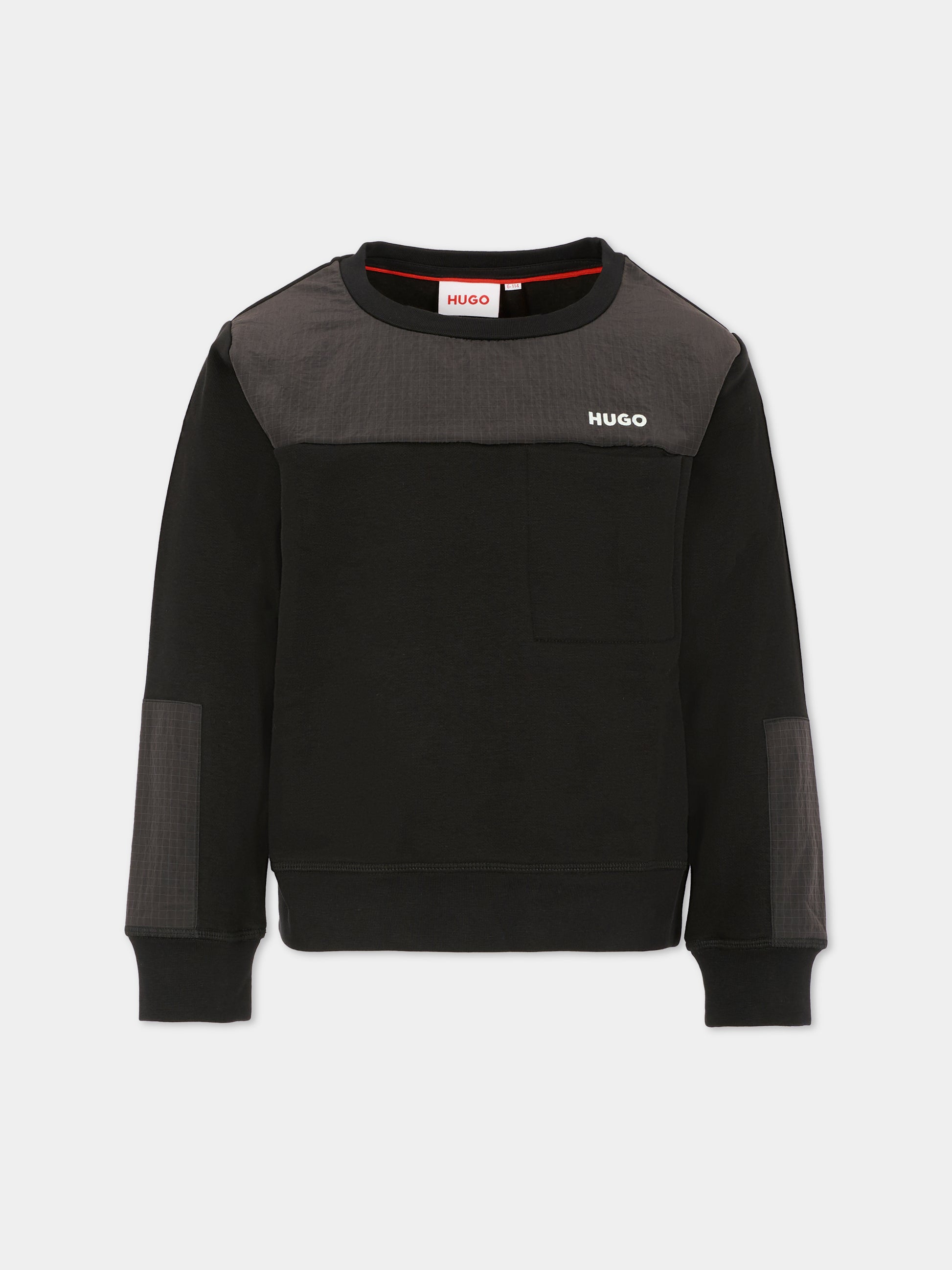 Felpa nera per bambino con logo,Hugo,G00449 09B