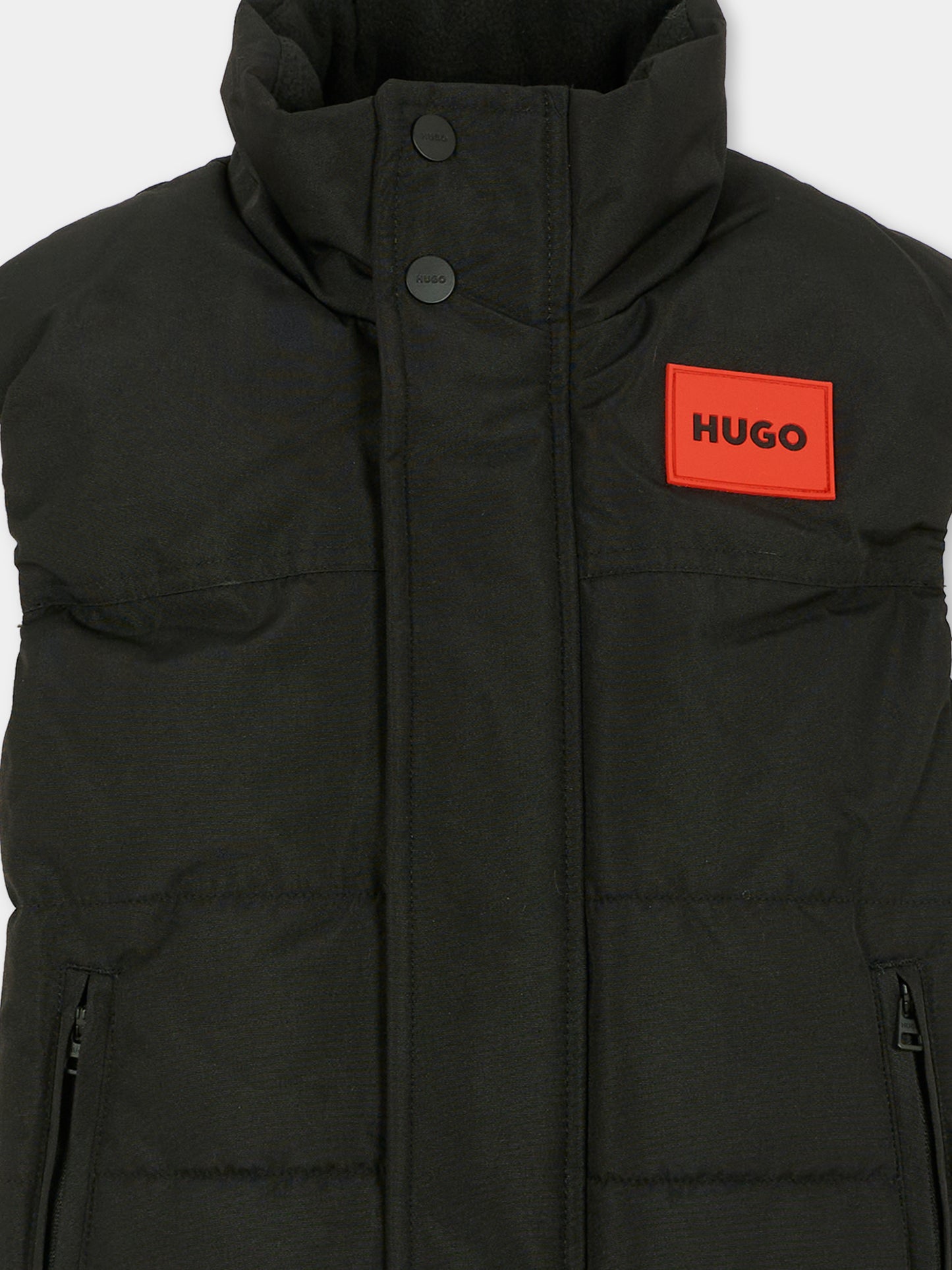 Gilet nero per bambino con logo,Hugo,G00482 09B