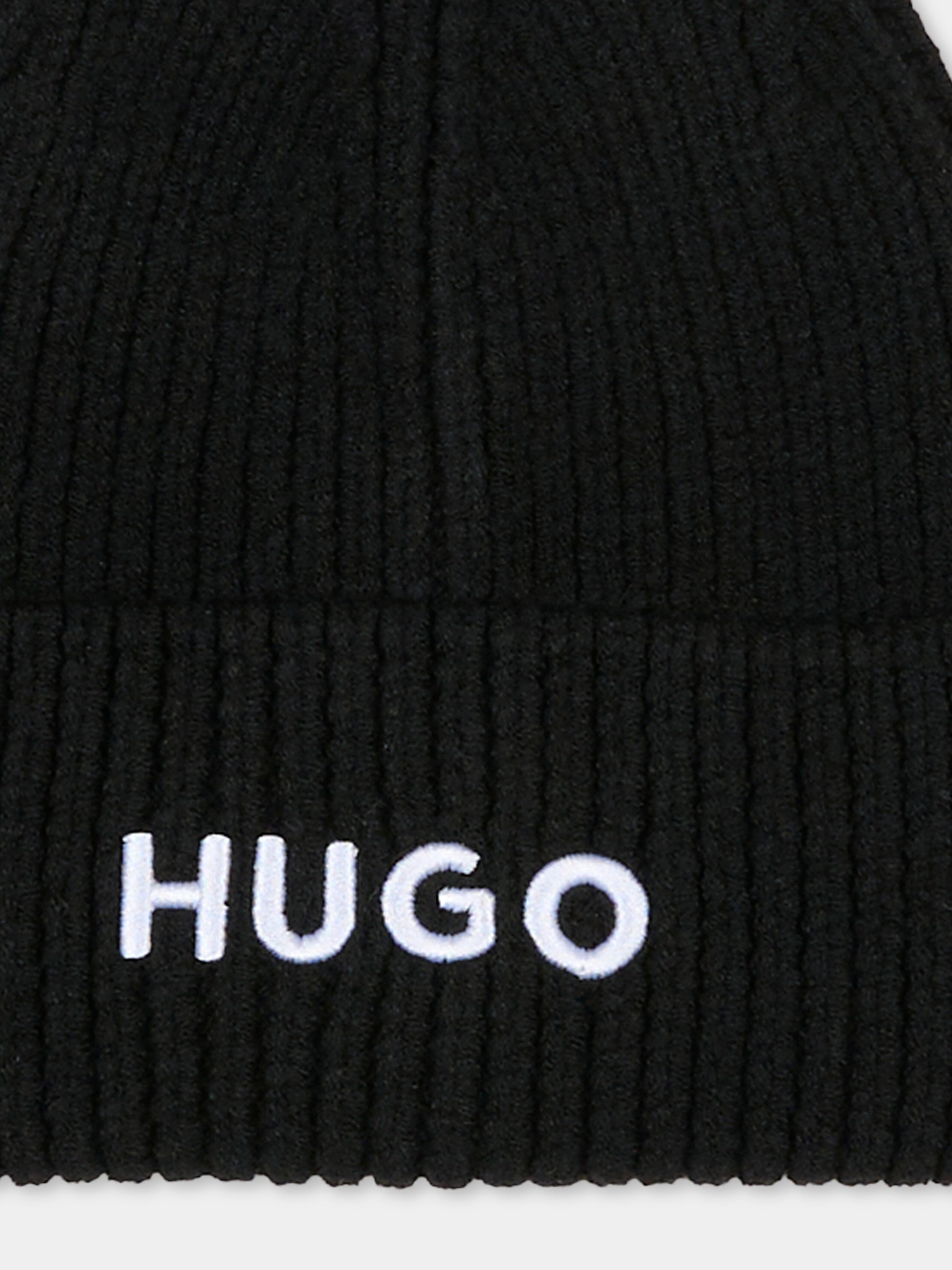 Berretto nero per bambino con logo,Hugo,G00545 09B