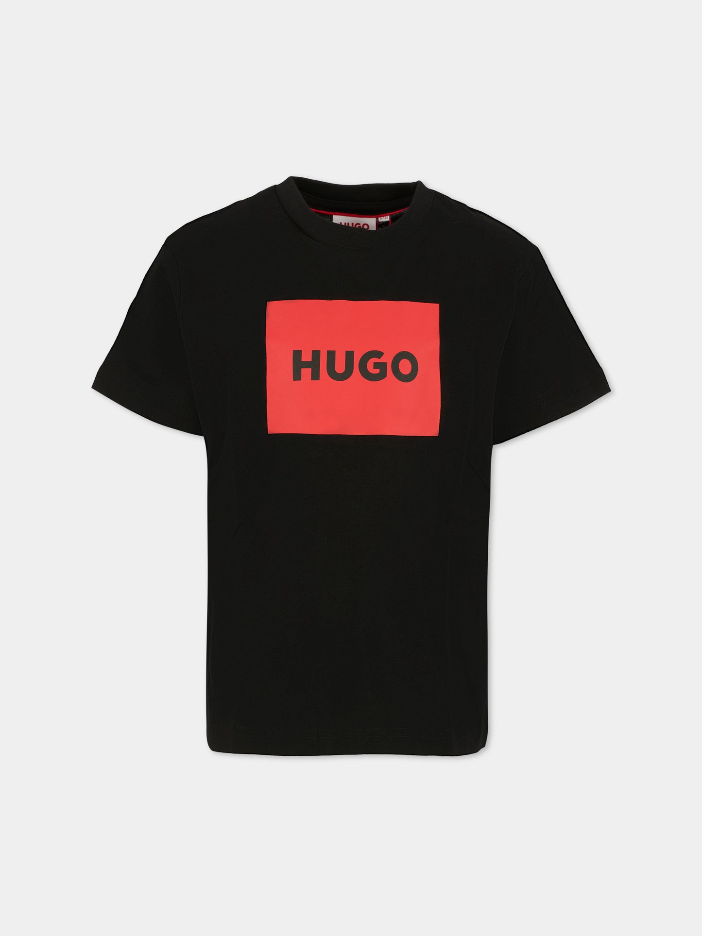 T-shirt nero per bambino con logo nero,Hugo,G00572 09B