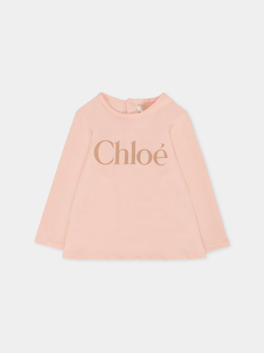 T-shirt rosa per neonata con logo,Chloé Kids,C20700 46J