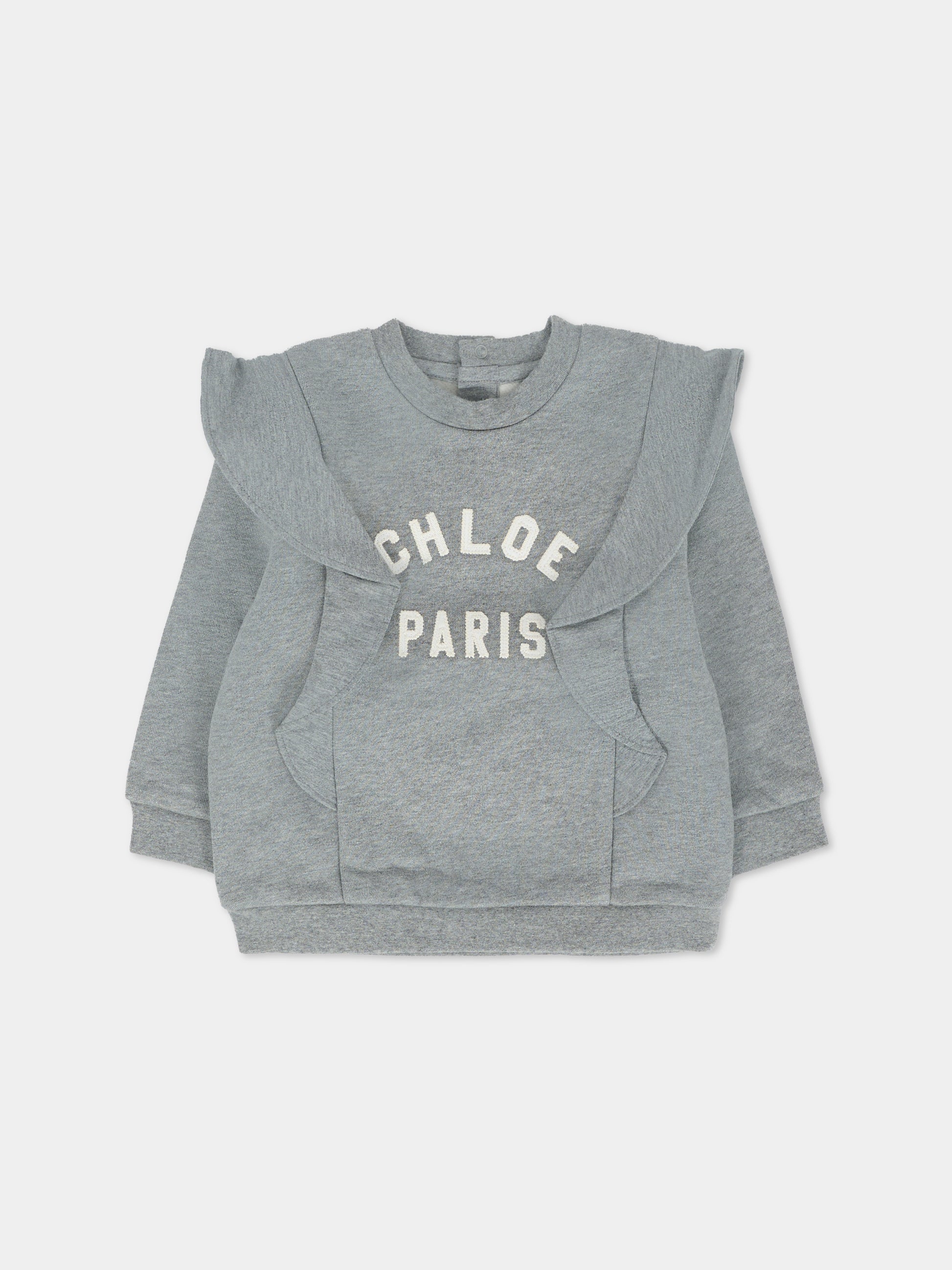 Felpa grigia per neonata con logo,Chloé Kids,C20705 A46