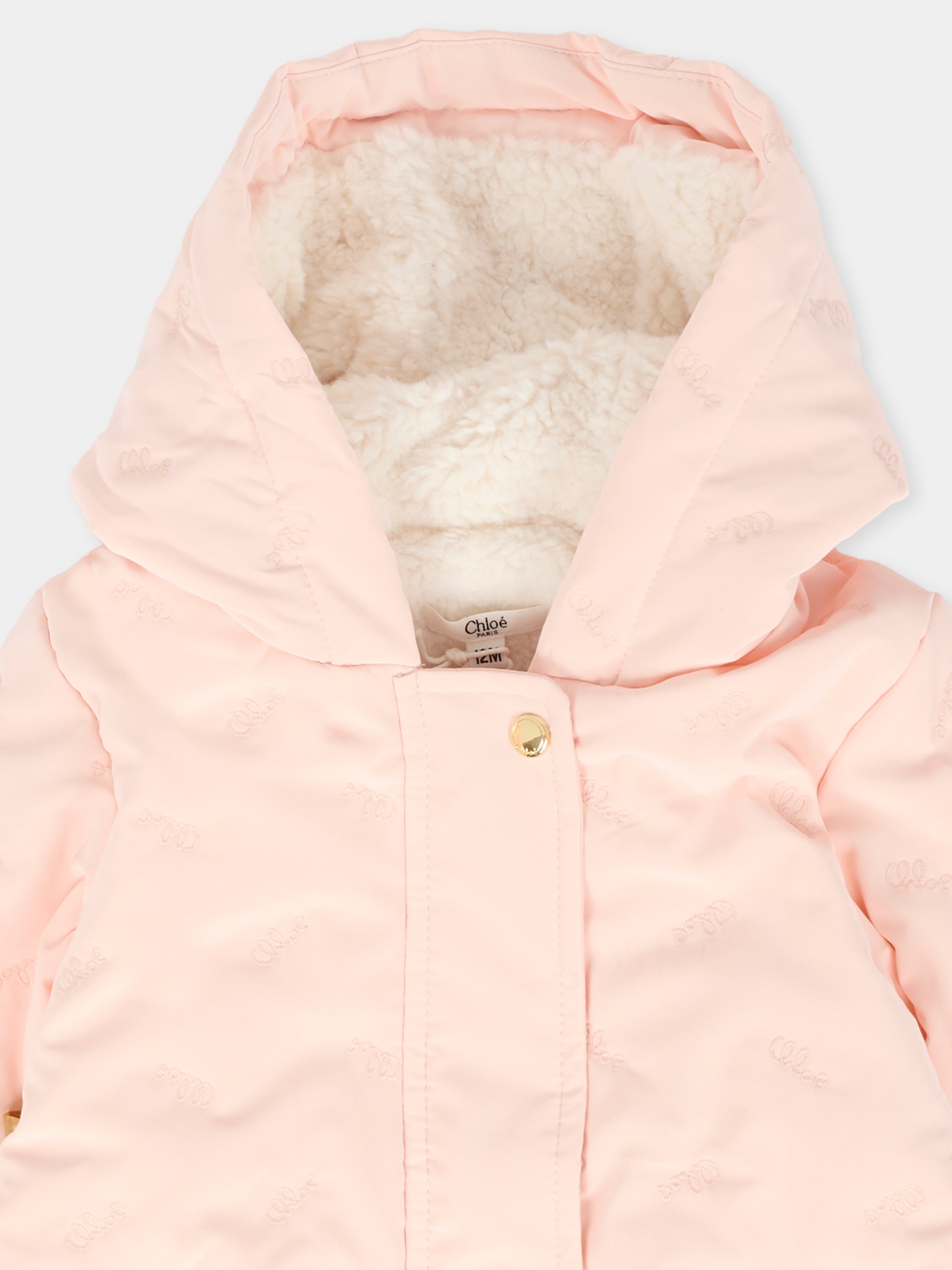 Piumino rosa per neonata con logo,Chloé Kids,C20724 46J