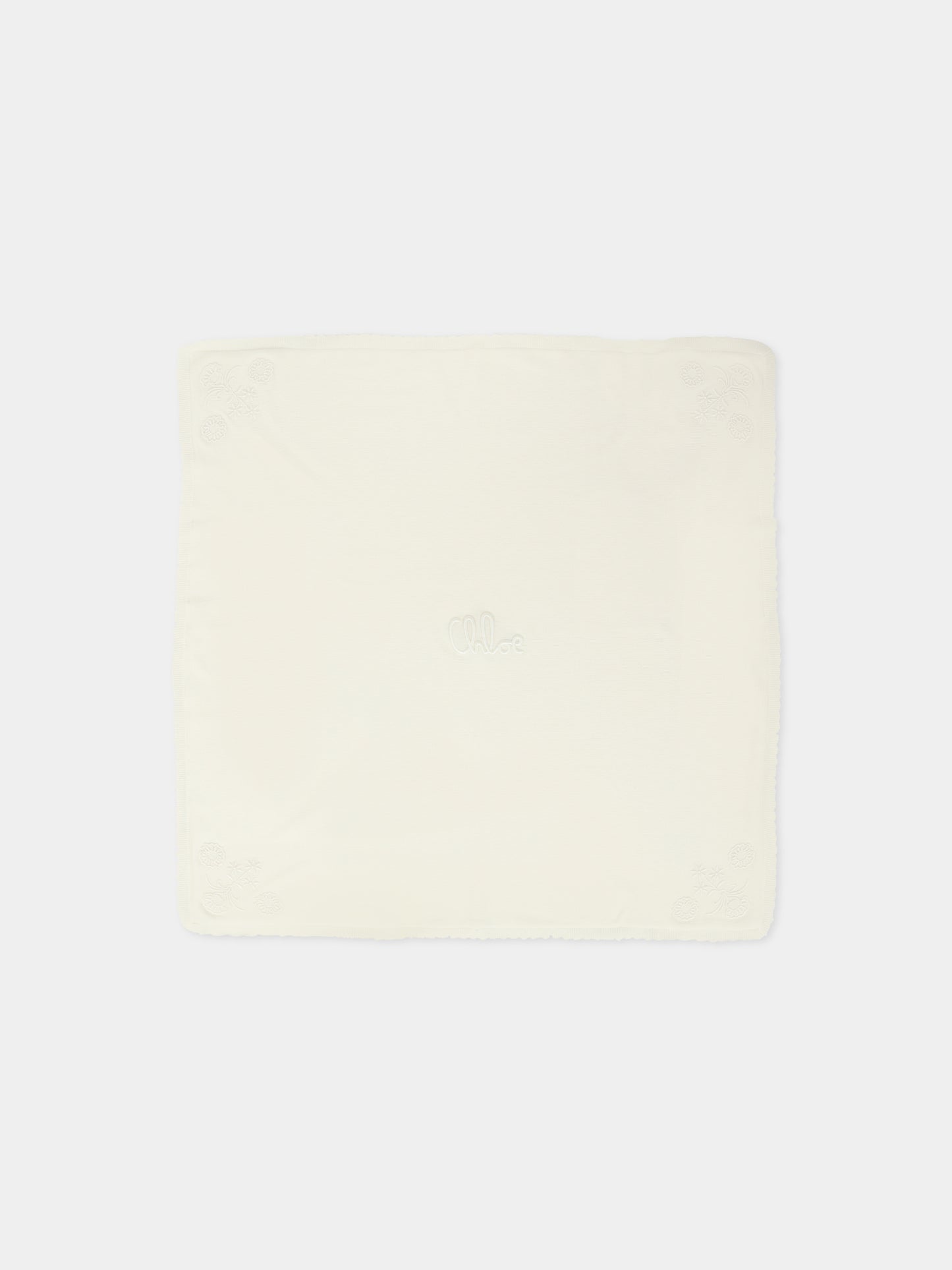 Coperta avorio per neonata con logo,Chloé Kids,C20771 117