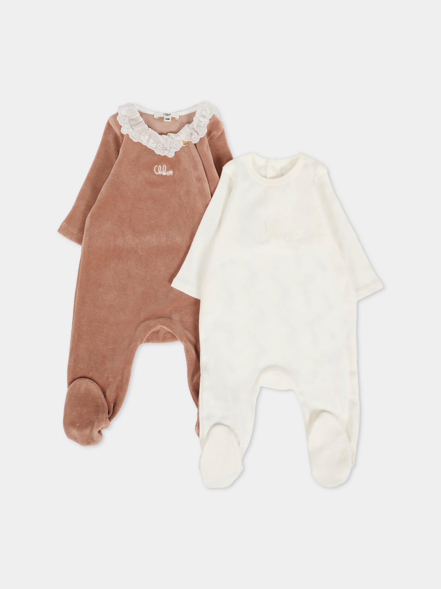 Set tutine bianco per neonata con logo,Chloé Kids,C20775 N02