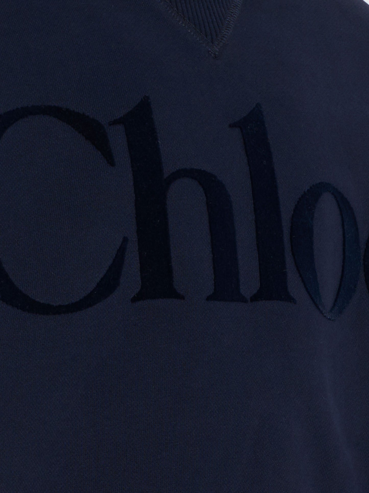 Felpa blu per bambina con logo in velluto,Chloé Kids,C20649 859