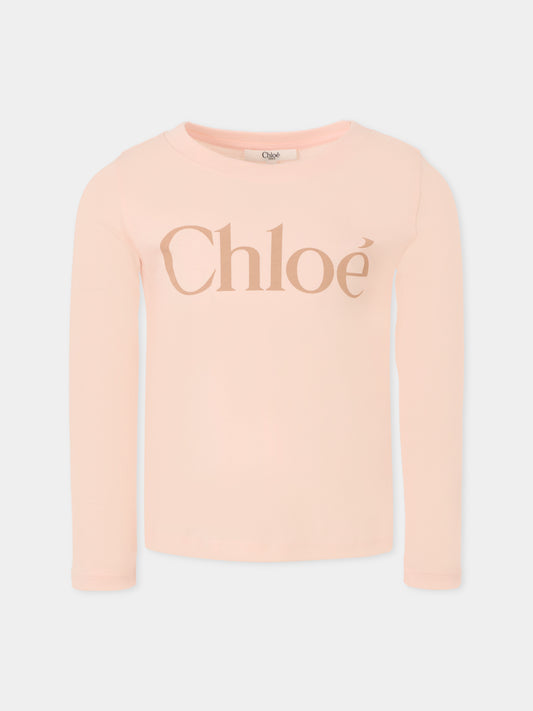 T-shirt rosa per bambina con logo,Chloé Kids,C20650 46J