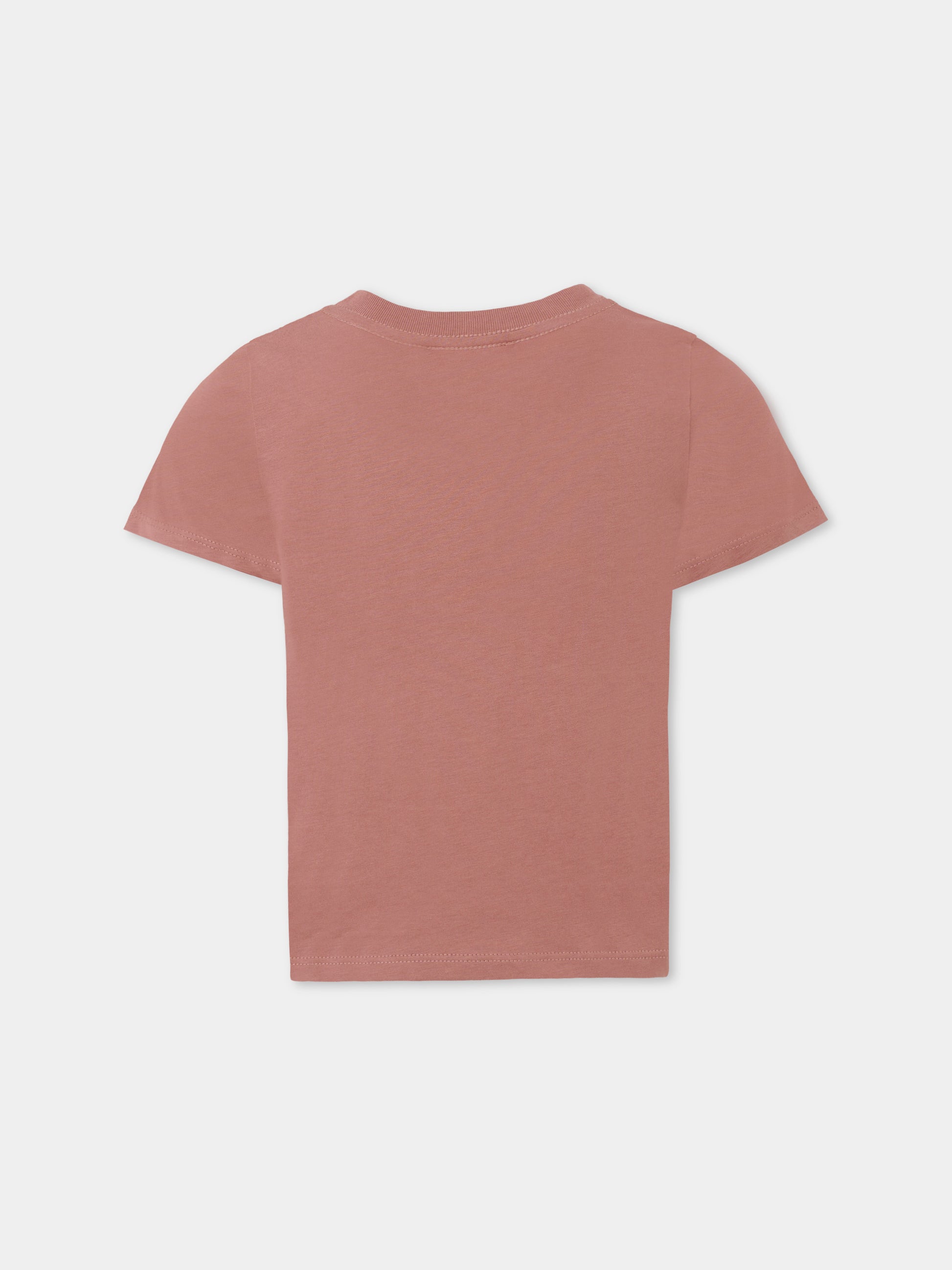 T-shirt rosa per bambina con logo in velluto,Chloé Kids,C20652 47K