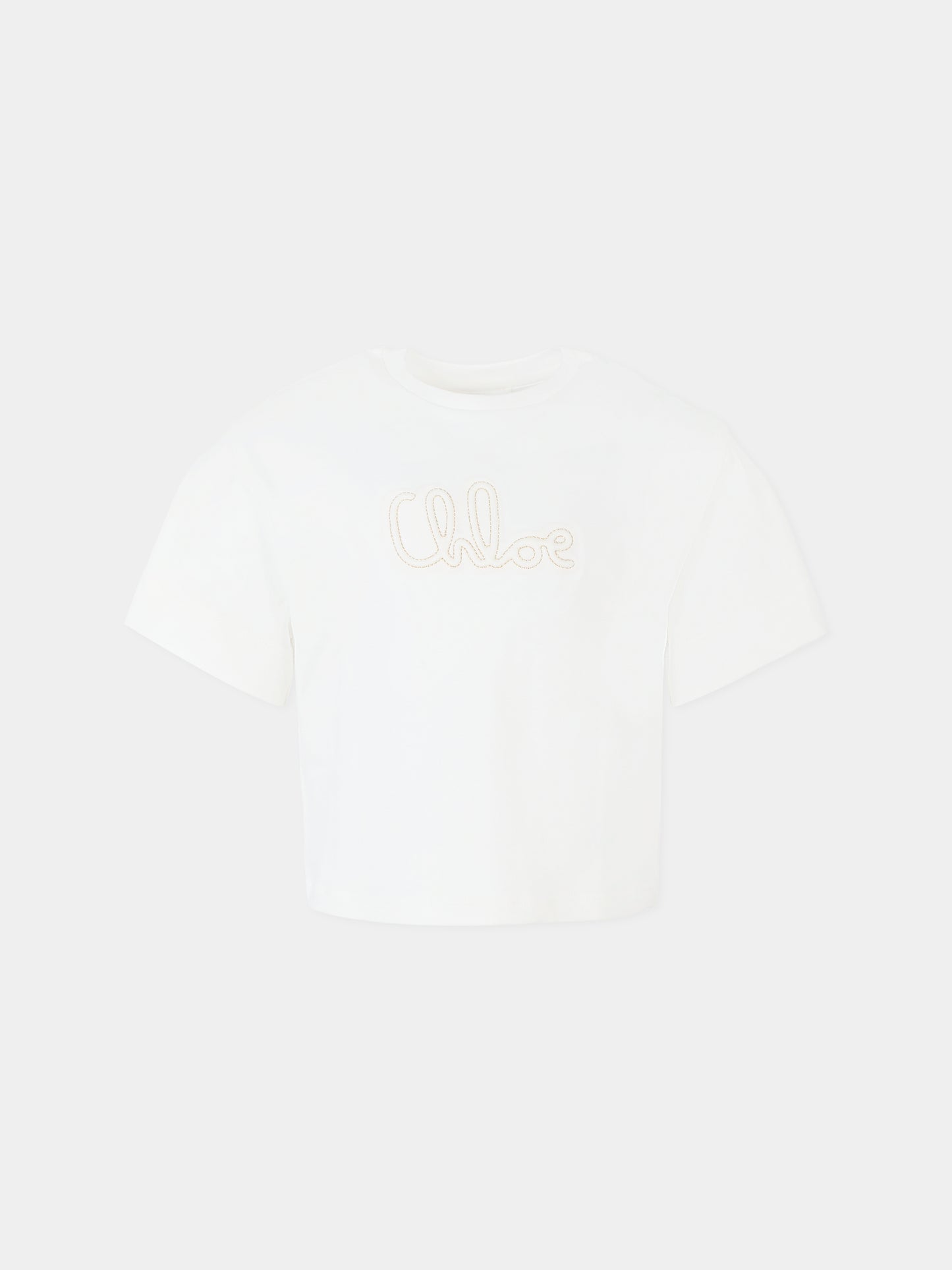 T-shirt bianca per bambina con logo ricamato,Chloé Kids,C20655 117