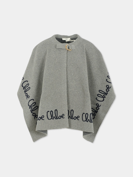 Cappa grigia per bambina con logo,Chloé Kids,C20667 A46