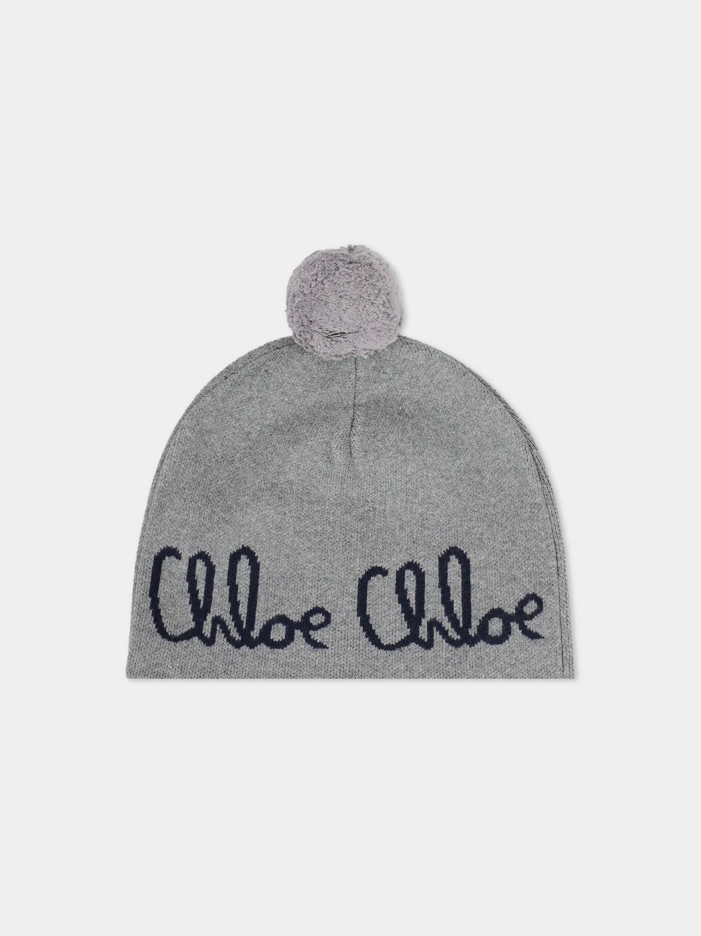 Berretto grigio per bambina con logo,Chloé Kids,C20675 A46