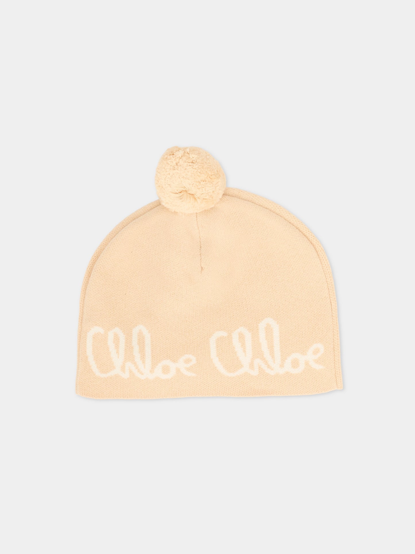 Berretto beige per bambina con logo,Chloé Kids,C20675 257