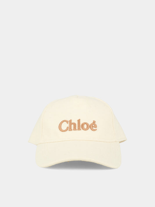 Cappello avorio per bambina con logo,Chloé Kids,C20681 148