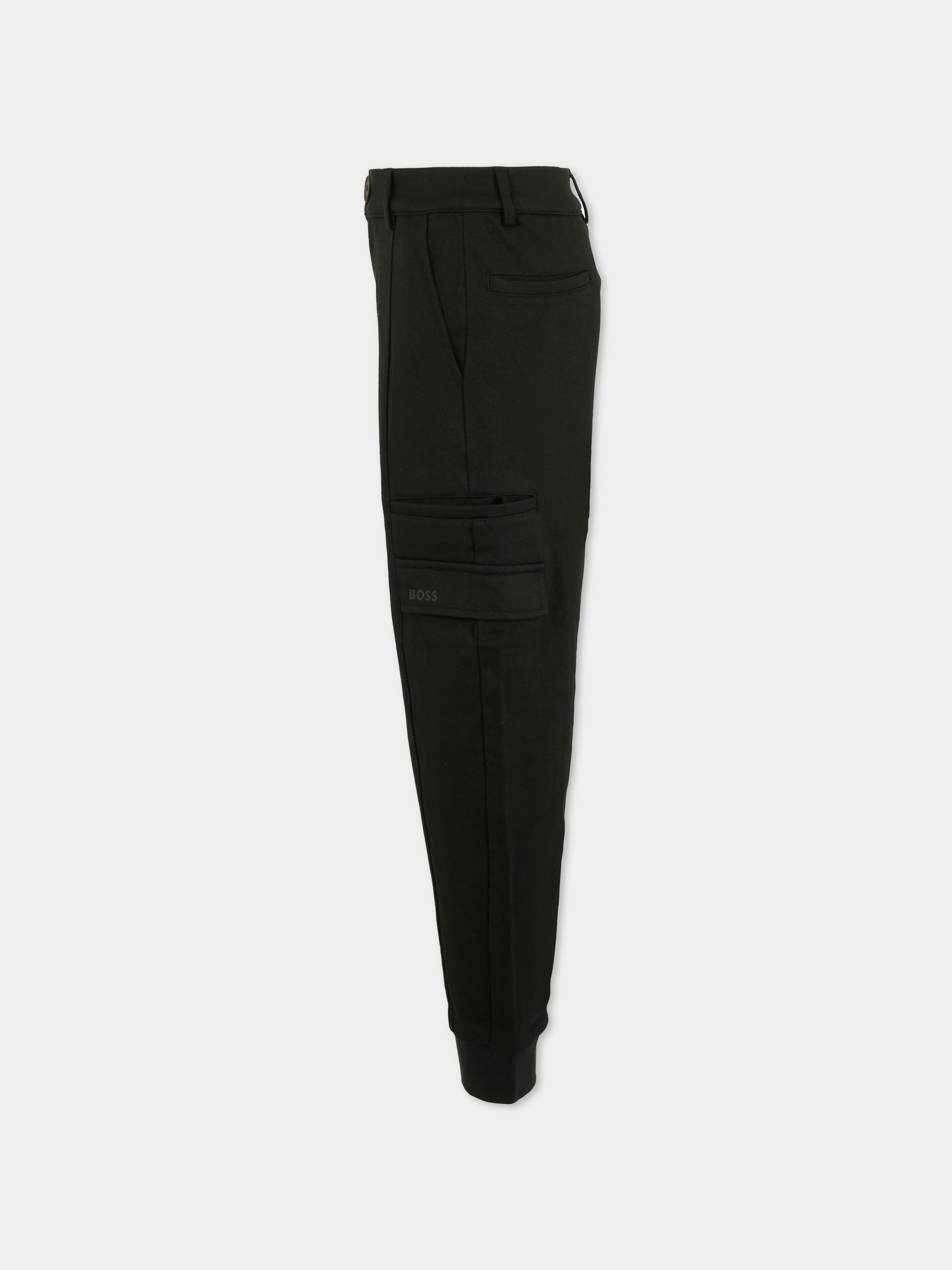 Pantaloni neri per bambino con logo,Boss,J52296 09B