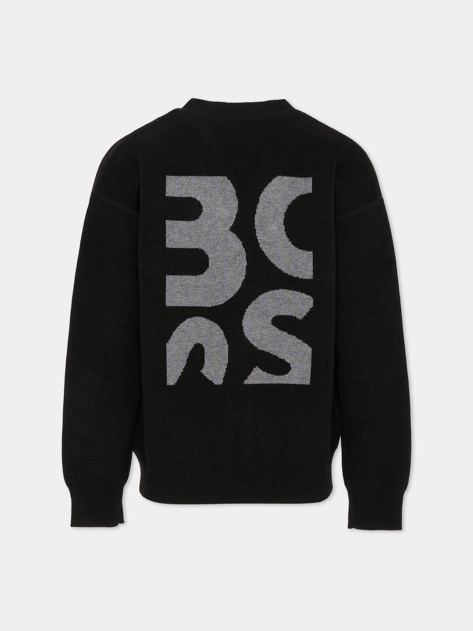 Cardigan nero per bambino con logo,Boss,J52314 09B