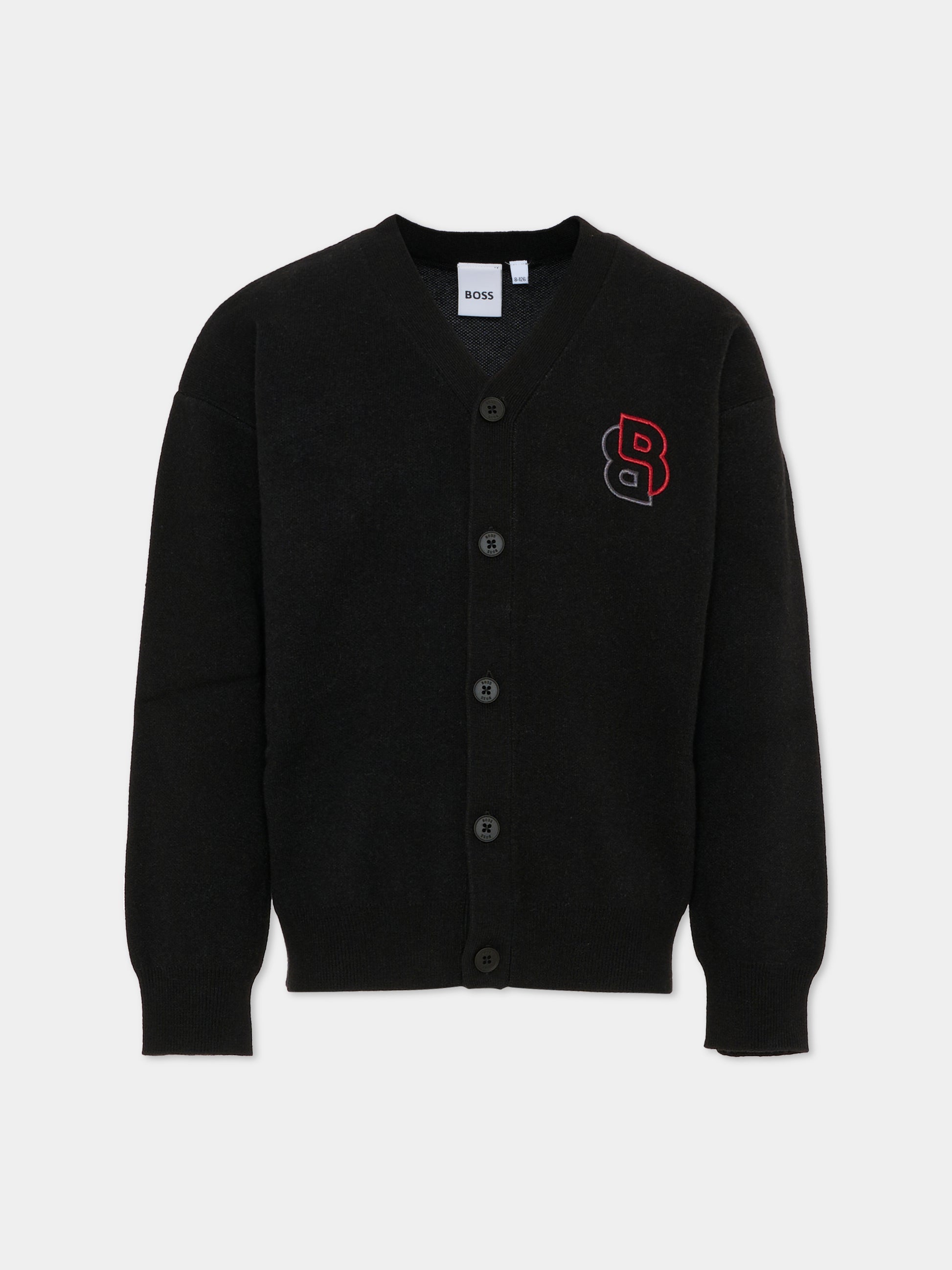 Cardigan nero per bambino con logo,Boss,J52314 09B
