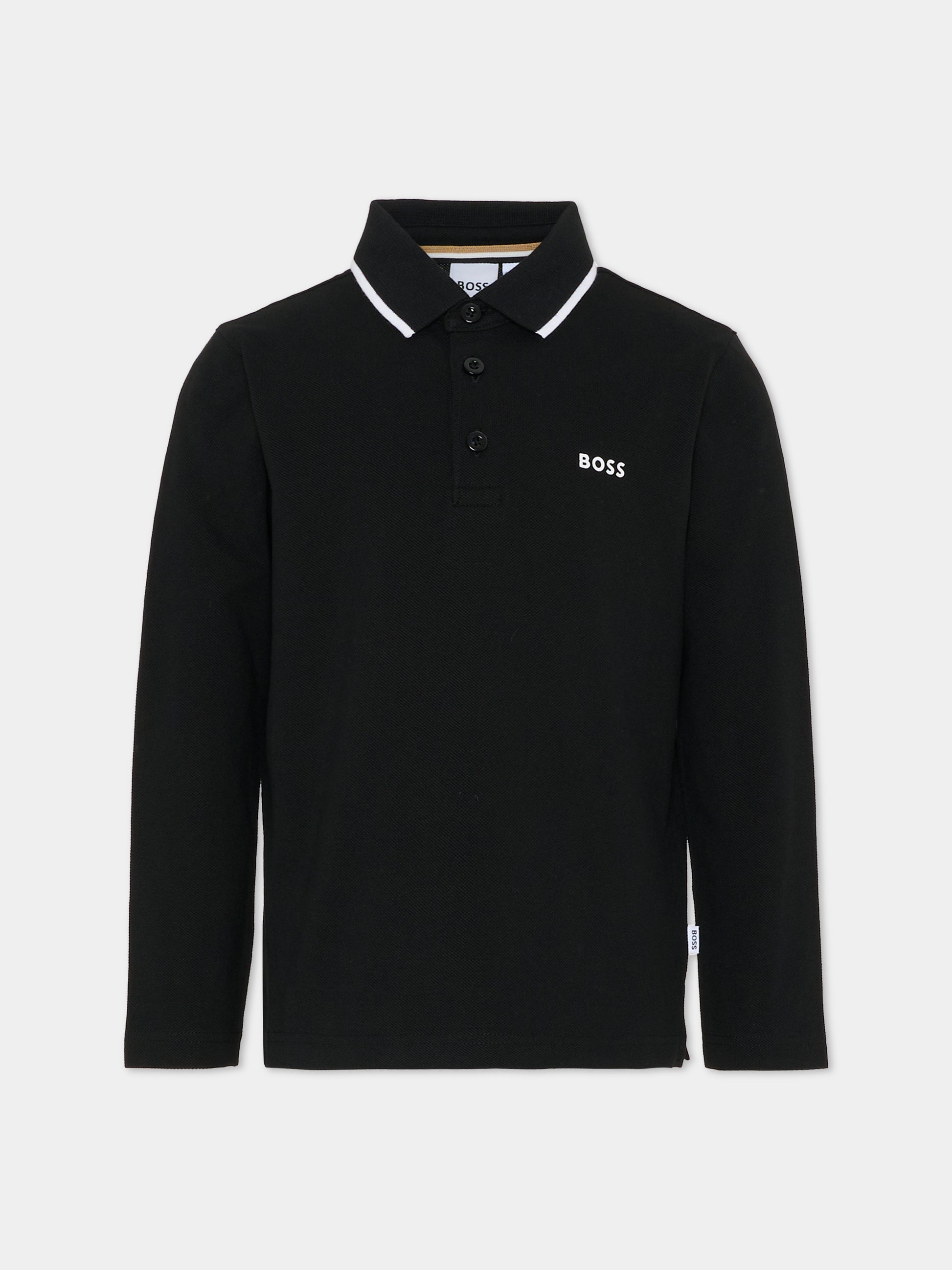 Polo nera per bambino con logo,Boss,J52330 09B