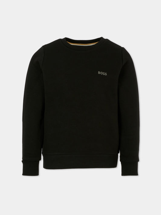 Felpa nera per bambino con logo,Boss,J52348 09B