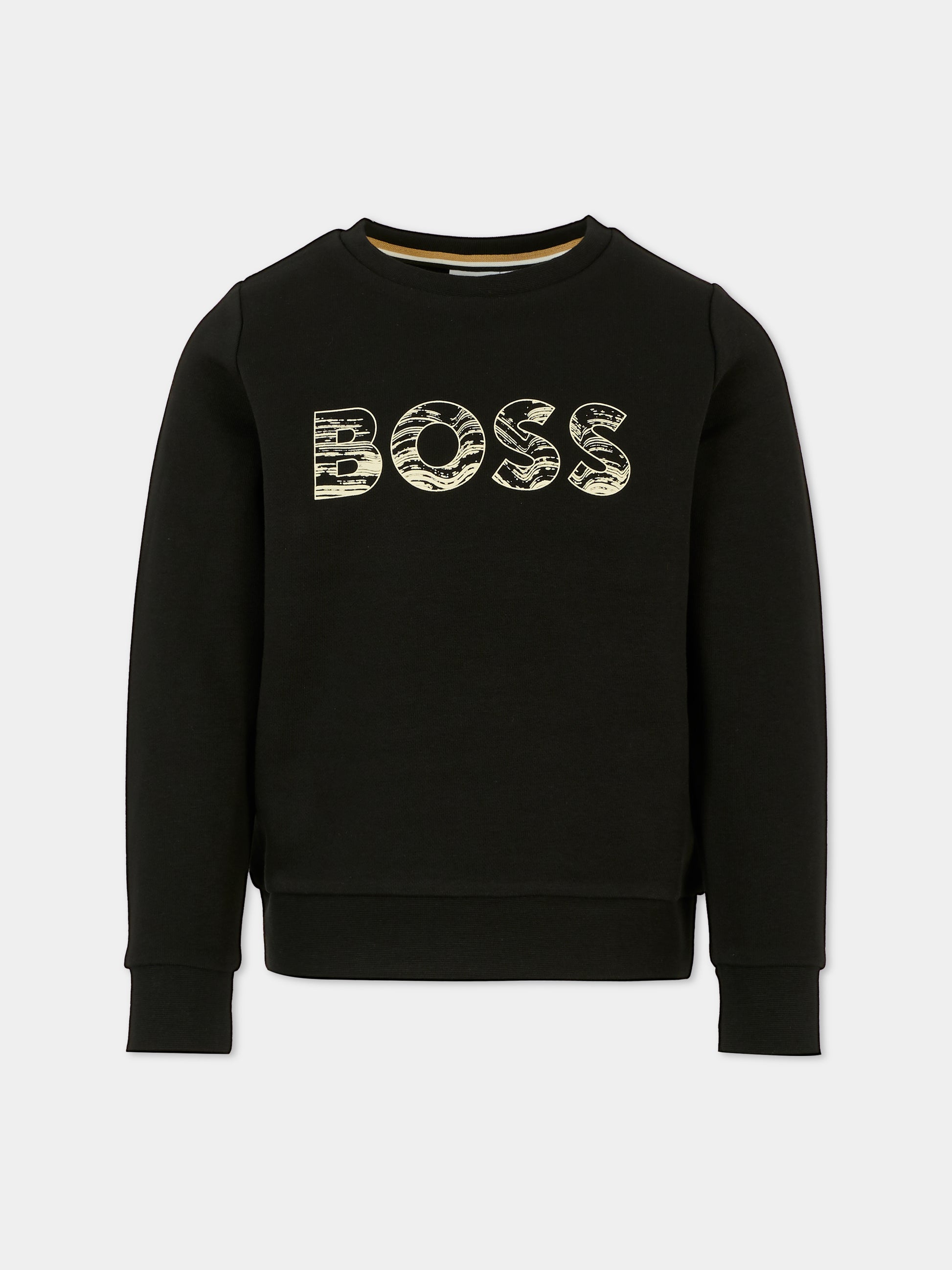 Felpa nera per bambino con logo,Boss,J52349 09B