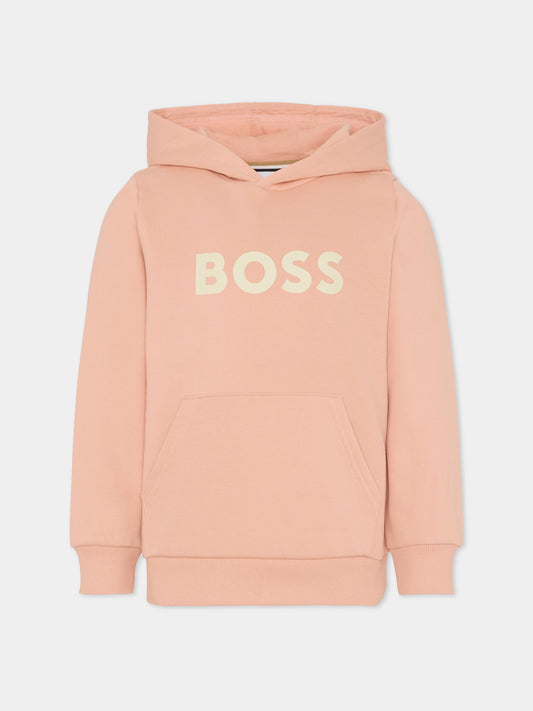 Felpa rosa per bambini con logo bianco,Boss,J52351 44S