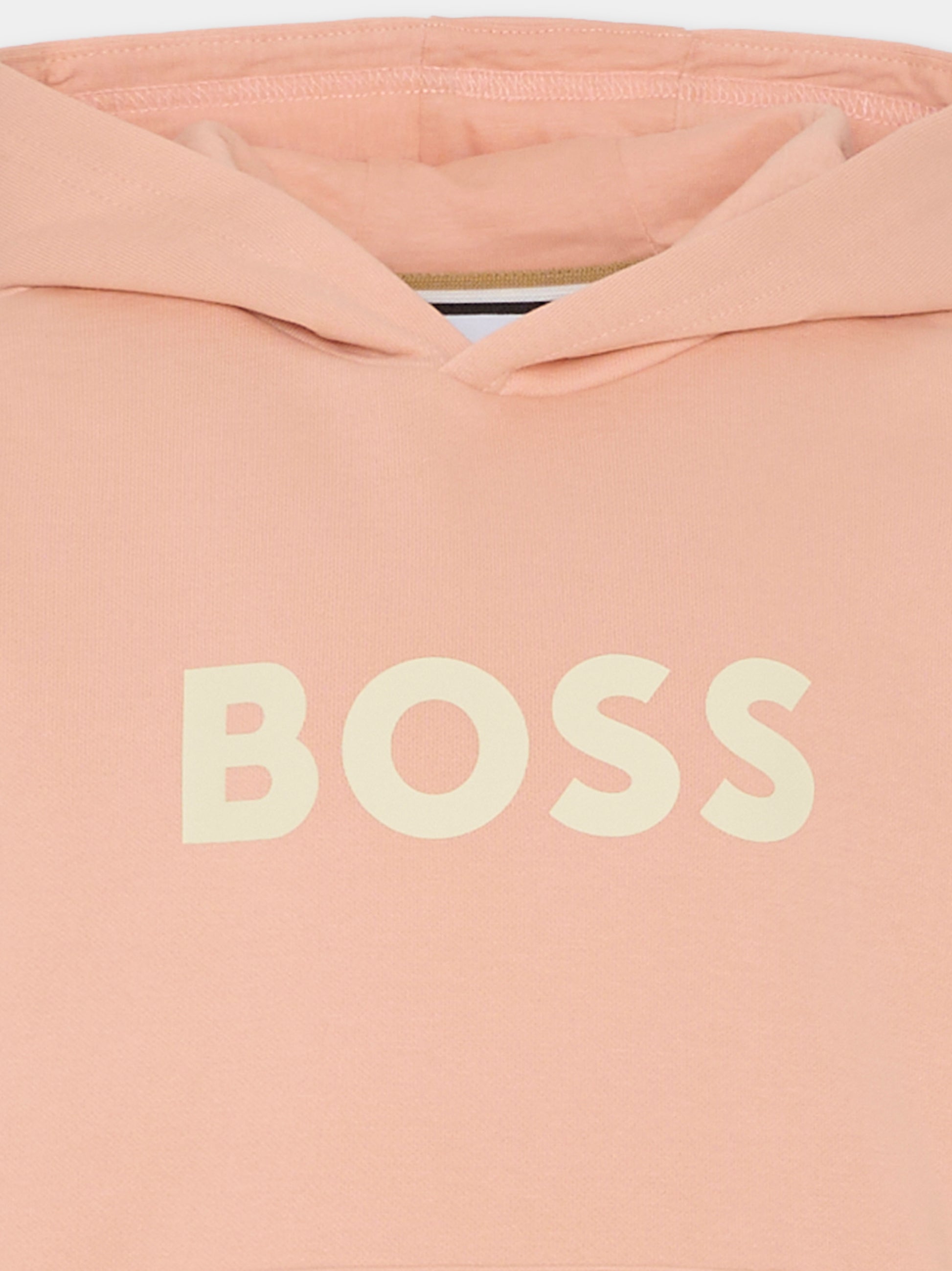 Felpa rosa per bambini con logo bianco,Boss,J52351 44S