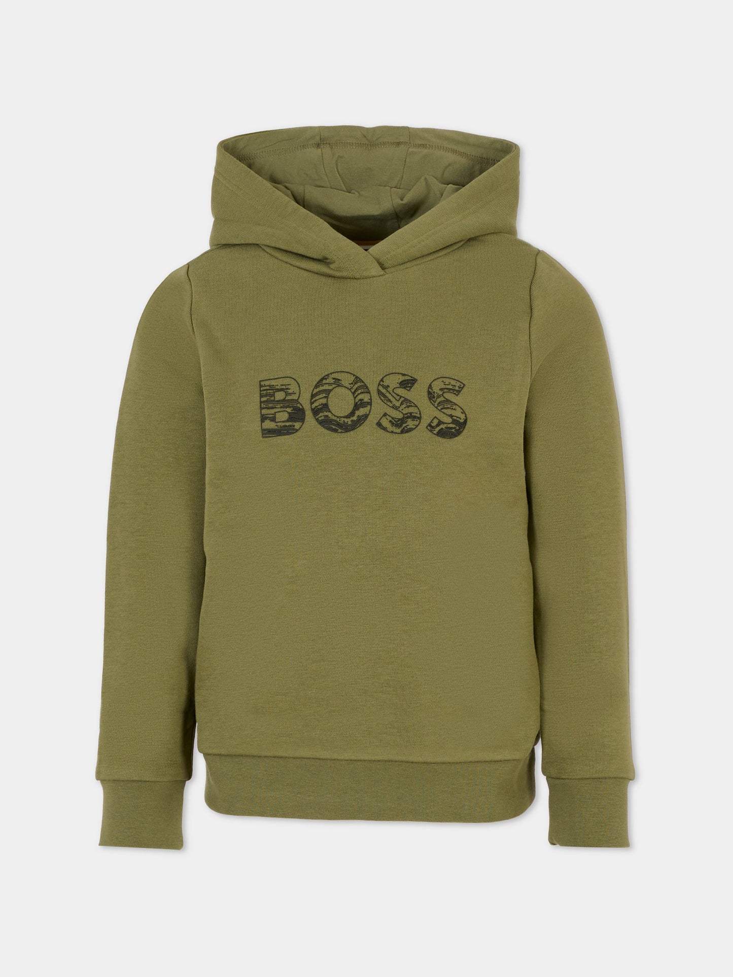 Felpa verde per bambino con logo,Boss,J52355 724