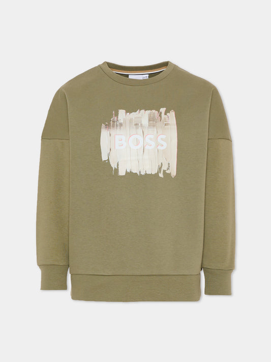 Sweat-shirt vert pour garçon avec logo