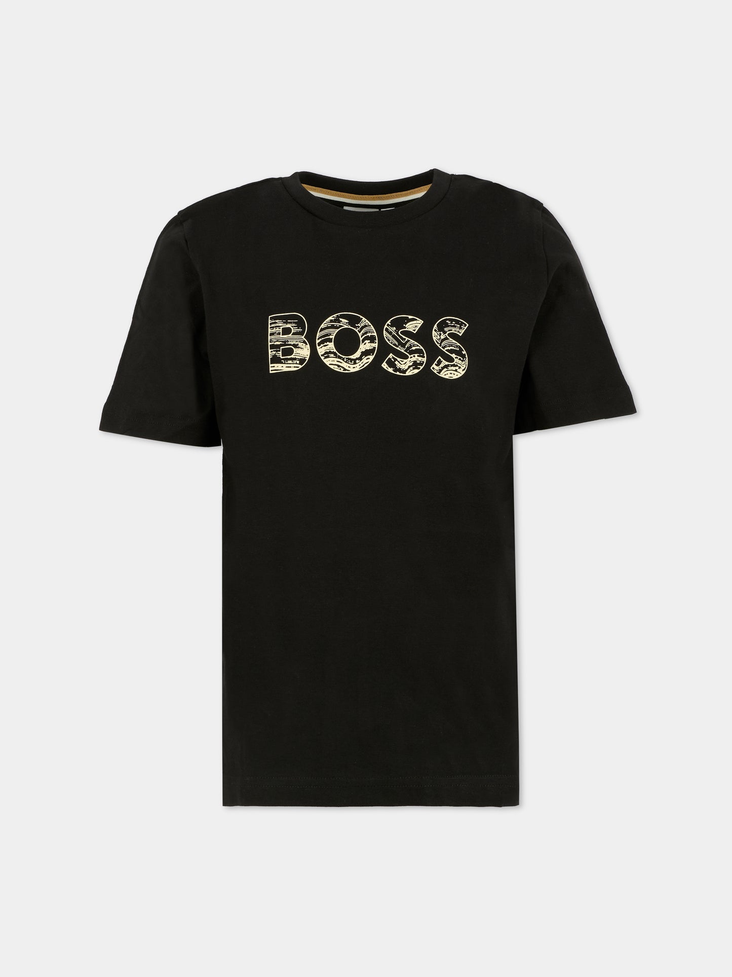 T-shirt nera per bambino con logo,Boss,J52358 09B