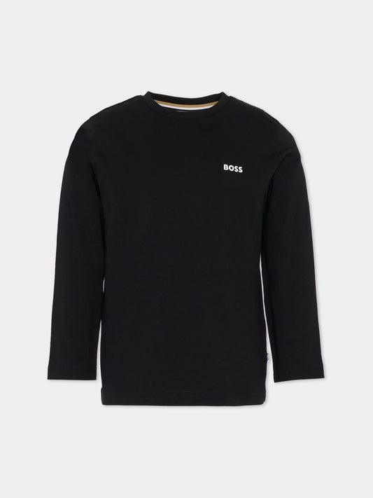 T-shirt nera per bambino con logo,Boss,J52364 09B
