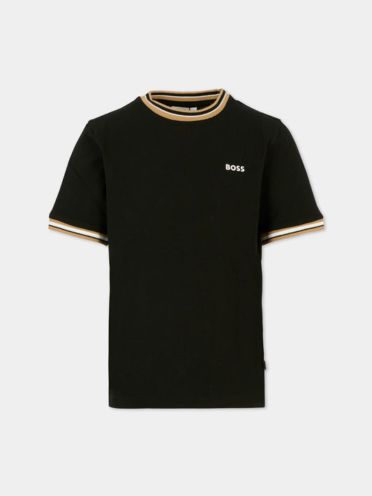T-shirt nera per bambino con logo,Boss,J52368 09B