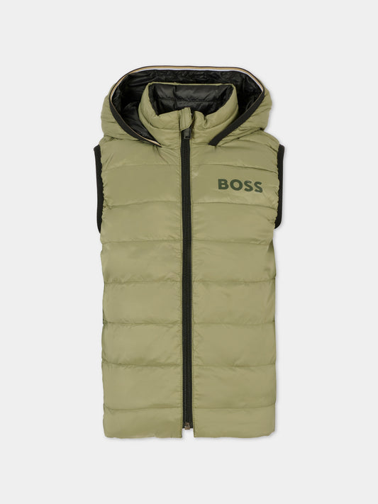 Gilet reversibile verde per bambino con logo,Boss,J52395 724