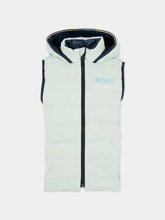 Gilet reversibile celeste per bambino con logo,Boss,J52395 791