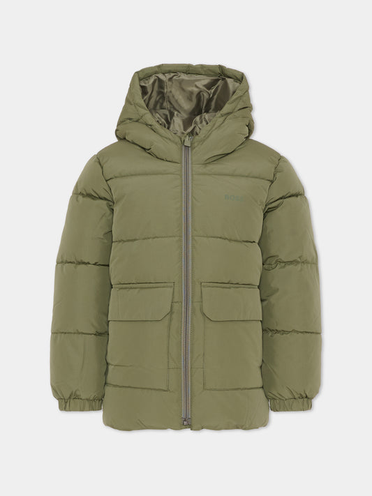 Piumino verde per bambino con logo,Boss,J52396 724
