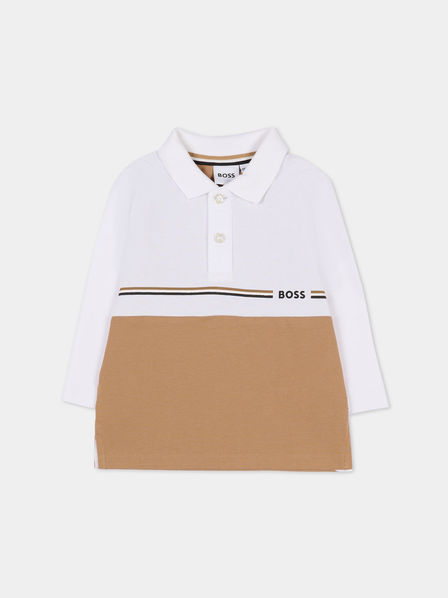 Polo beige per neonato con logo,Boss,J52456 269