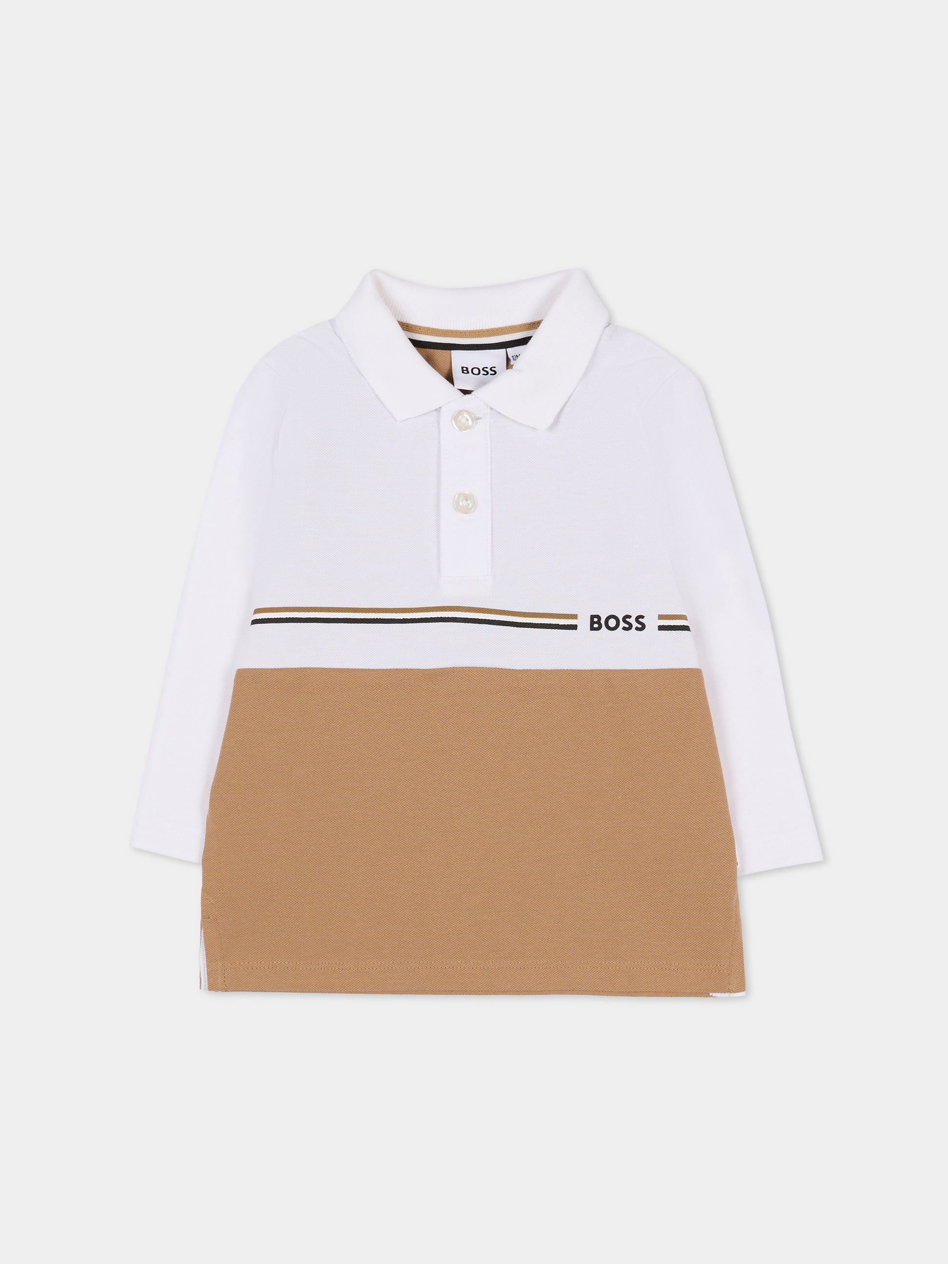 Polo beige per neonato con logo,Boss,J52456 269