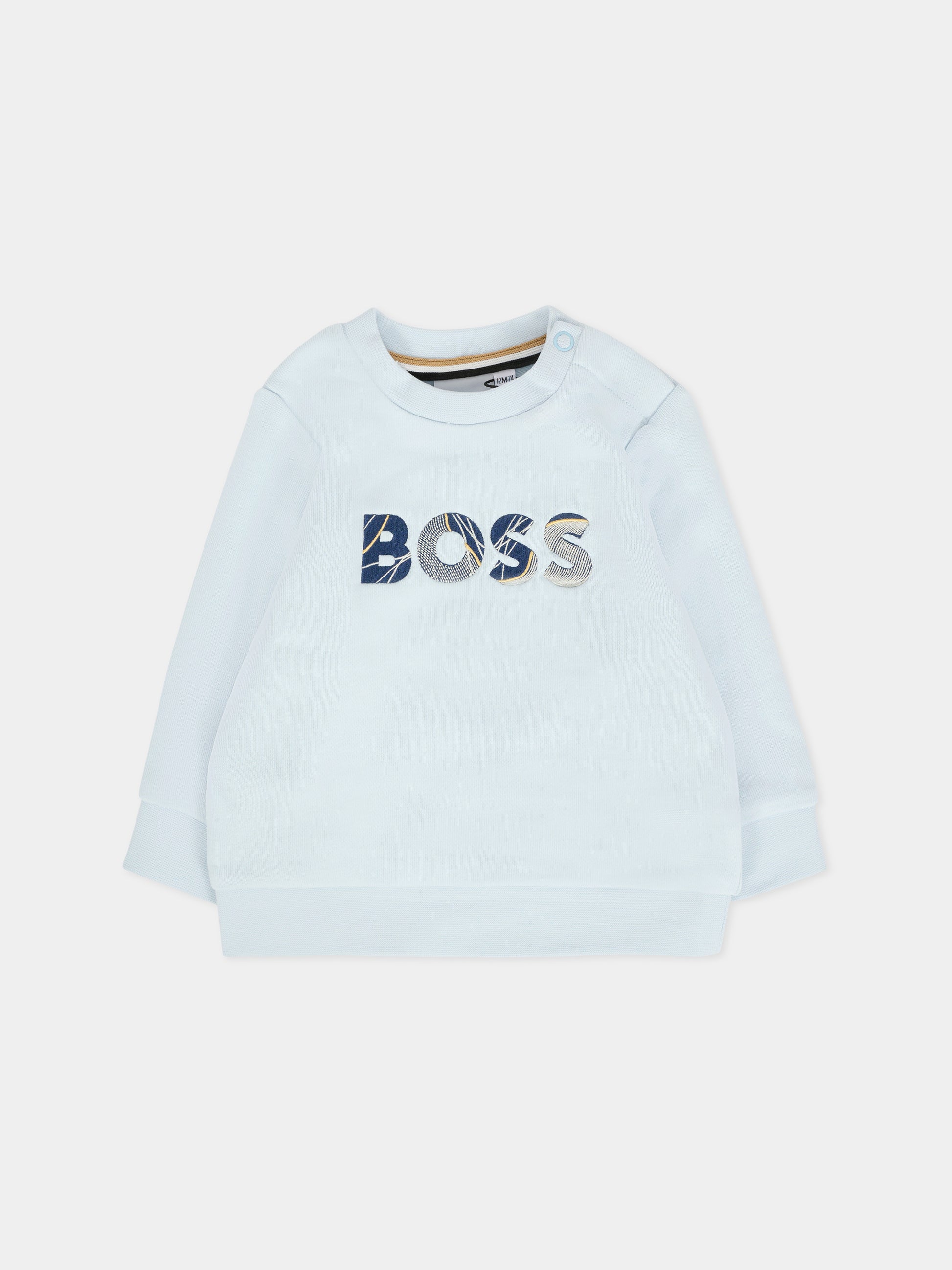 Felpa celeste per neonato con logo ricamato,Boss,J52457 791