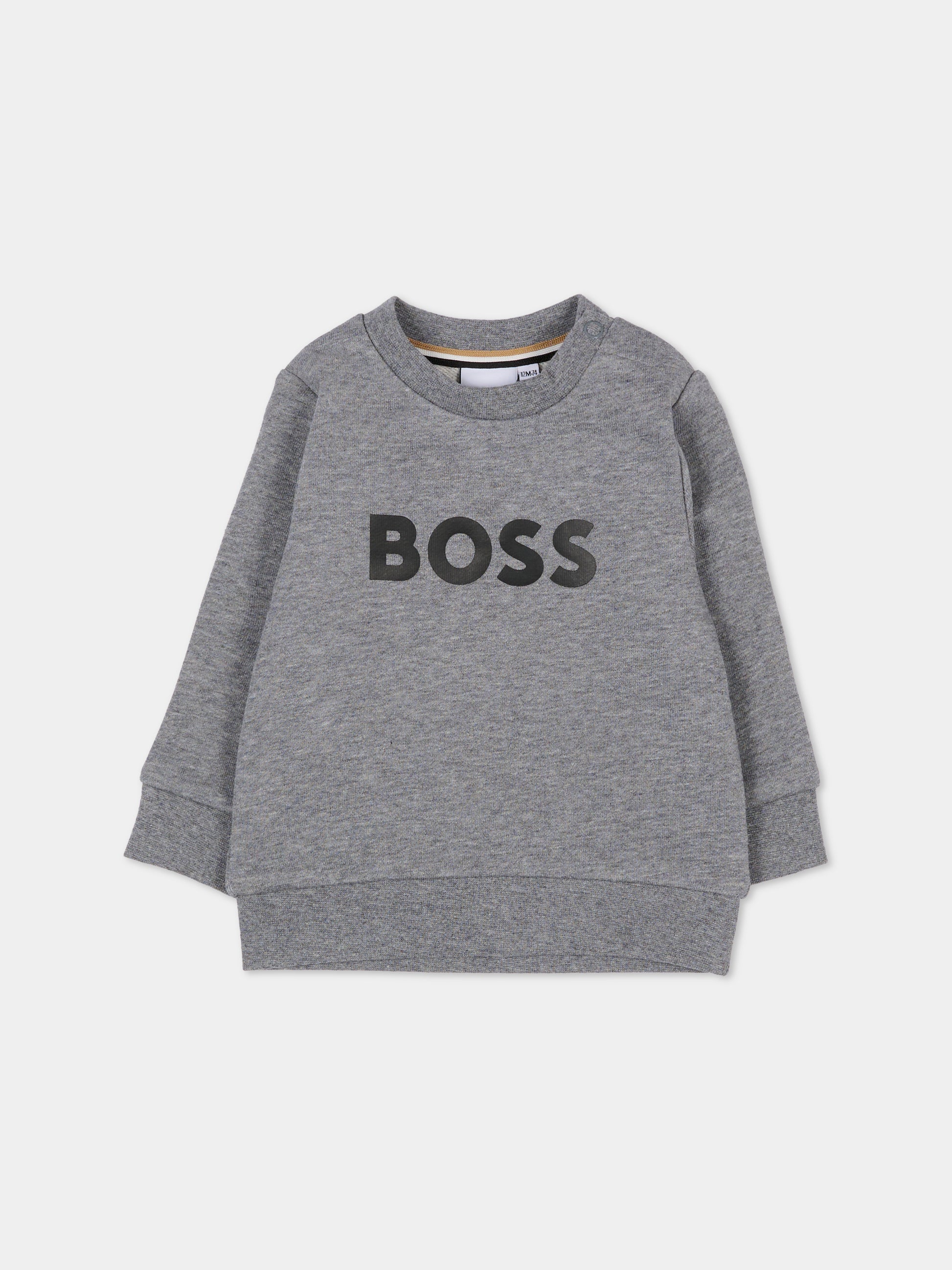 Felpa grigia per neonato con logo,Boss,J52458 A46
