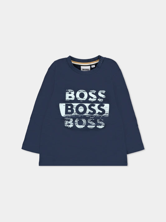 T-shirt blu per neonato con logo,Boss,J52463 849