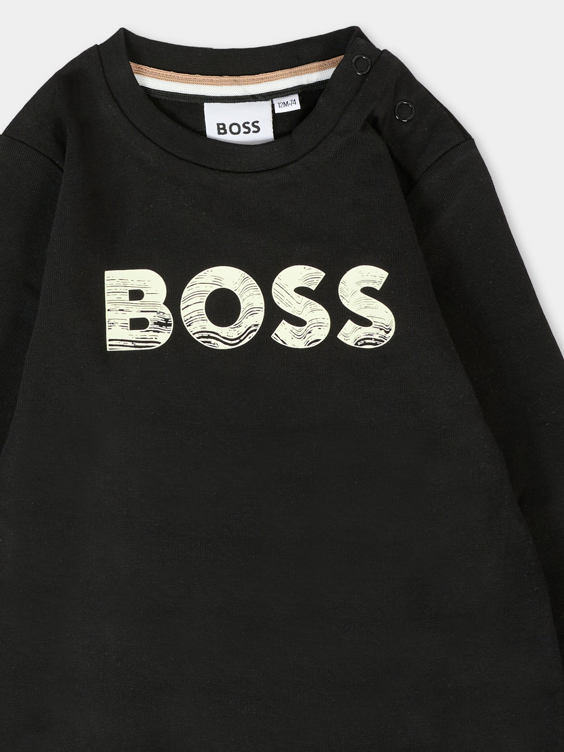 T-shirt nera per neonato con logo,Boss,J52467 09B