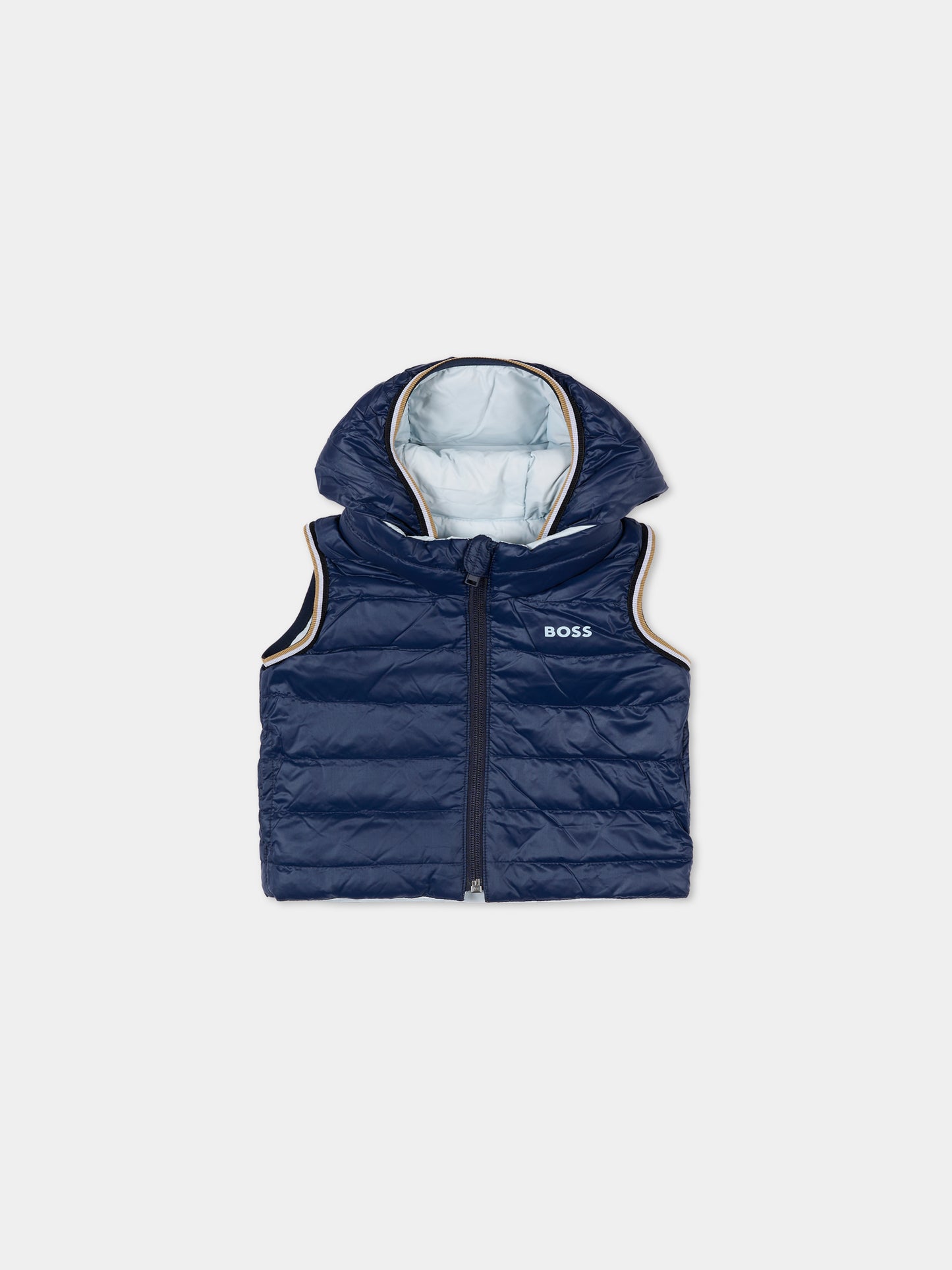 Gilet reversibile azzurro per neonato con logo,Boss,J52474 791
