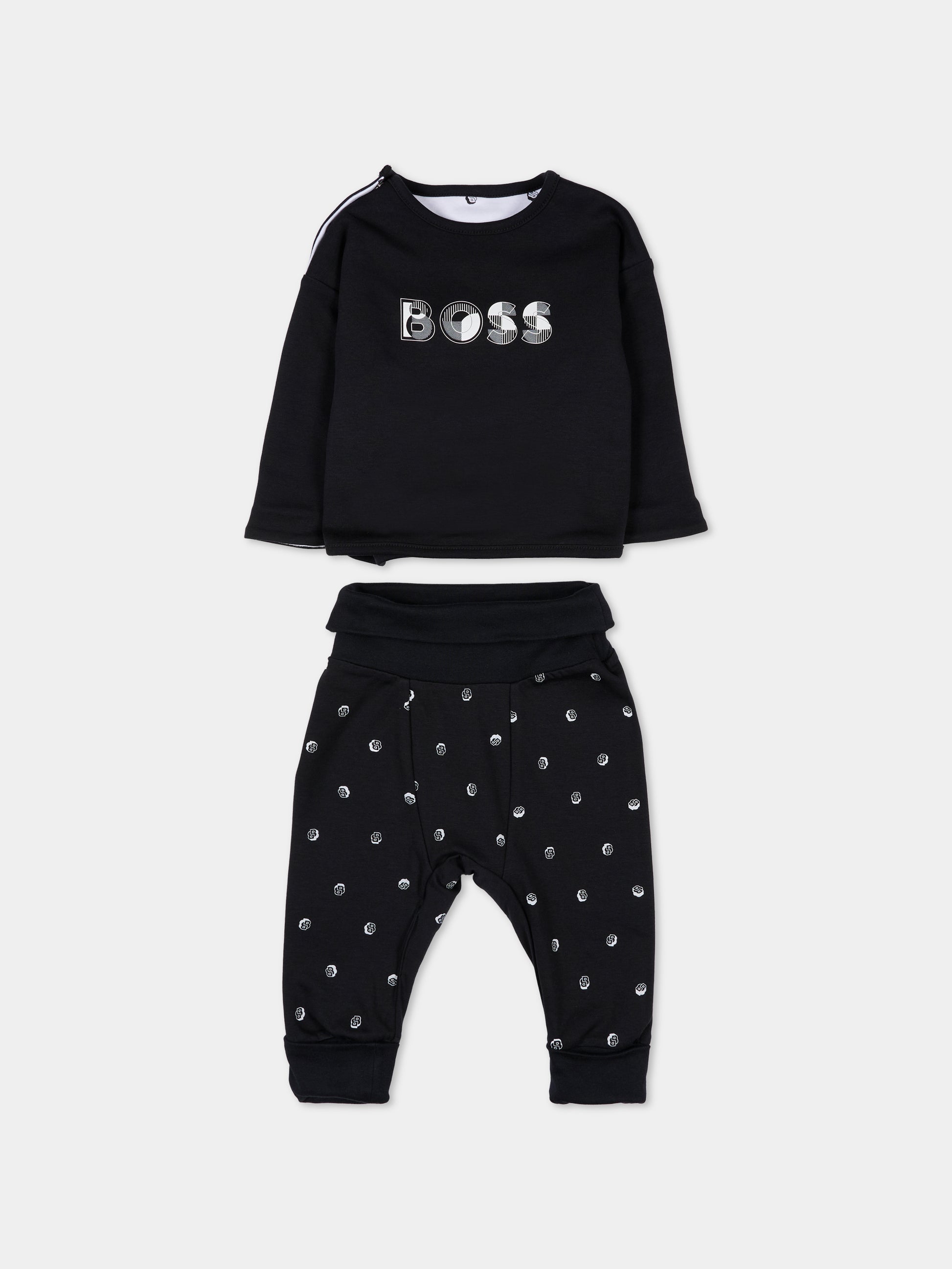 Completo reversibile nero per neonato con logo,Boss,J52491 09B