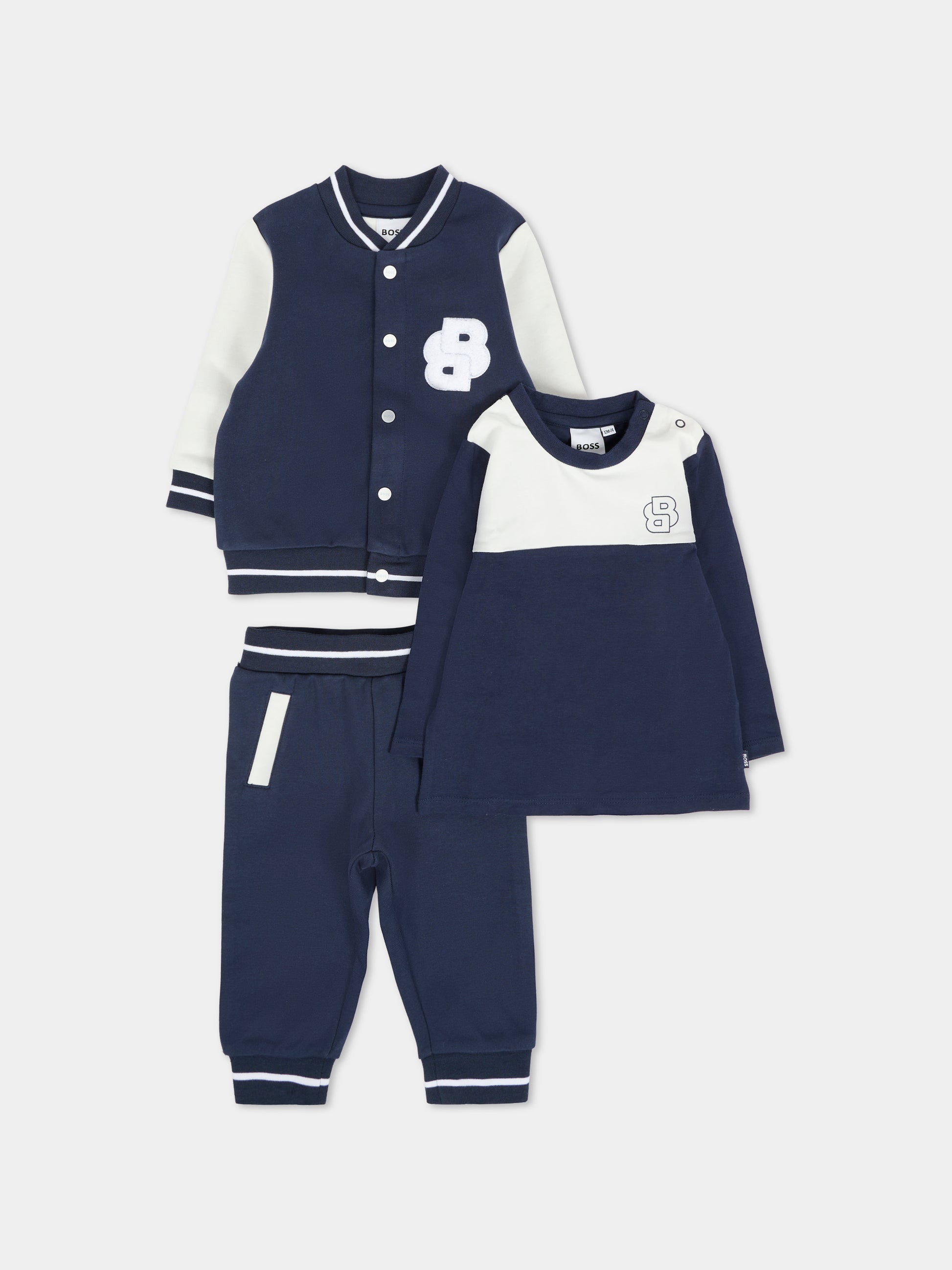 Completo blu per neonato con logo BB,Boss,J52537 849