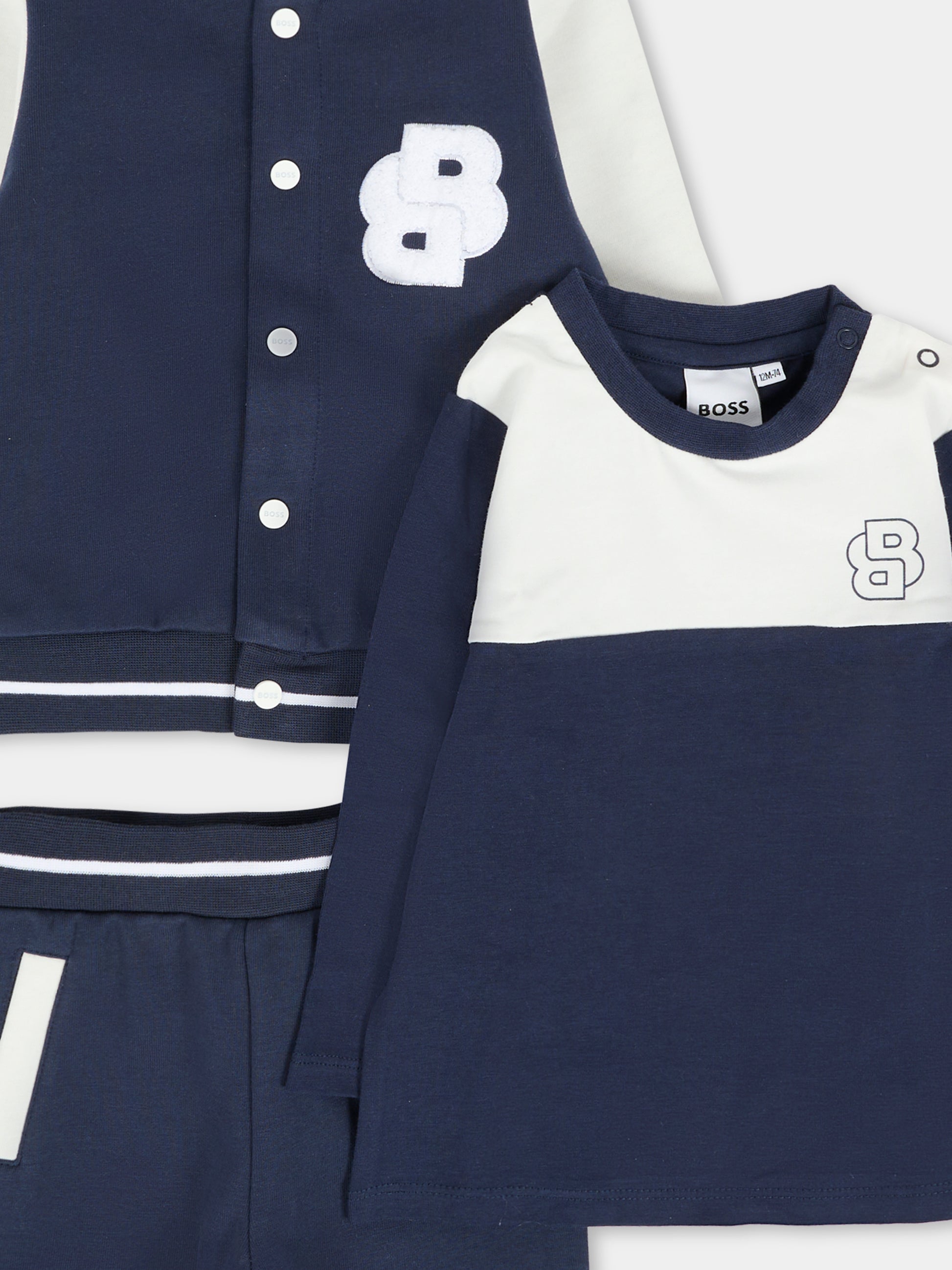 Completo blu per neonato con logo BB,Boss,J52537 849