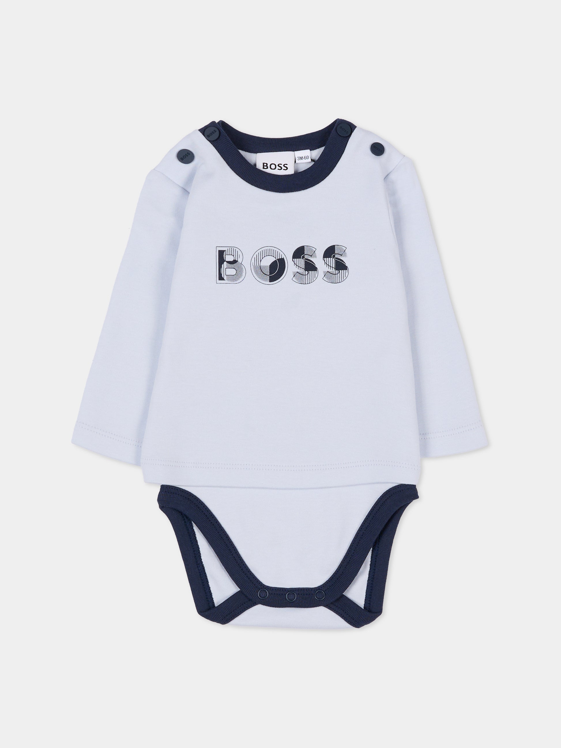 Set body azzurro per neonato con logo,Boss,J52539 771