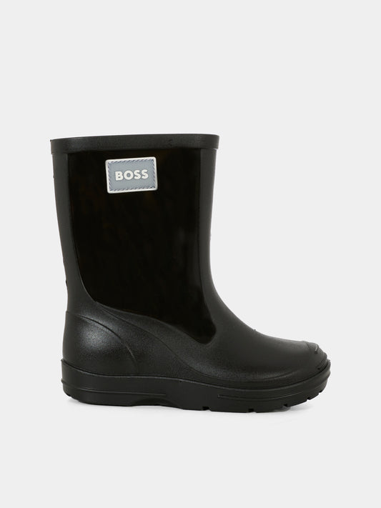 Stivali neri da pioggia per bambino con logo bianco,Boss,J52581 09B
