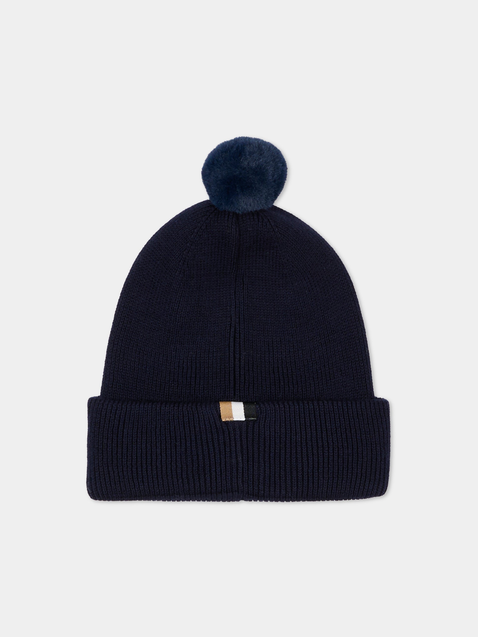 Berretto blu per neonato con pompon,Boss,J52595 849