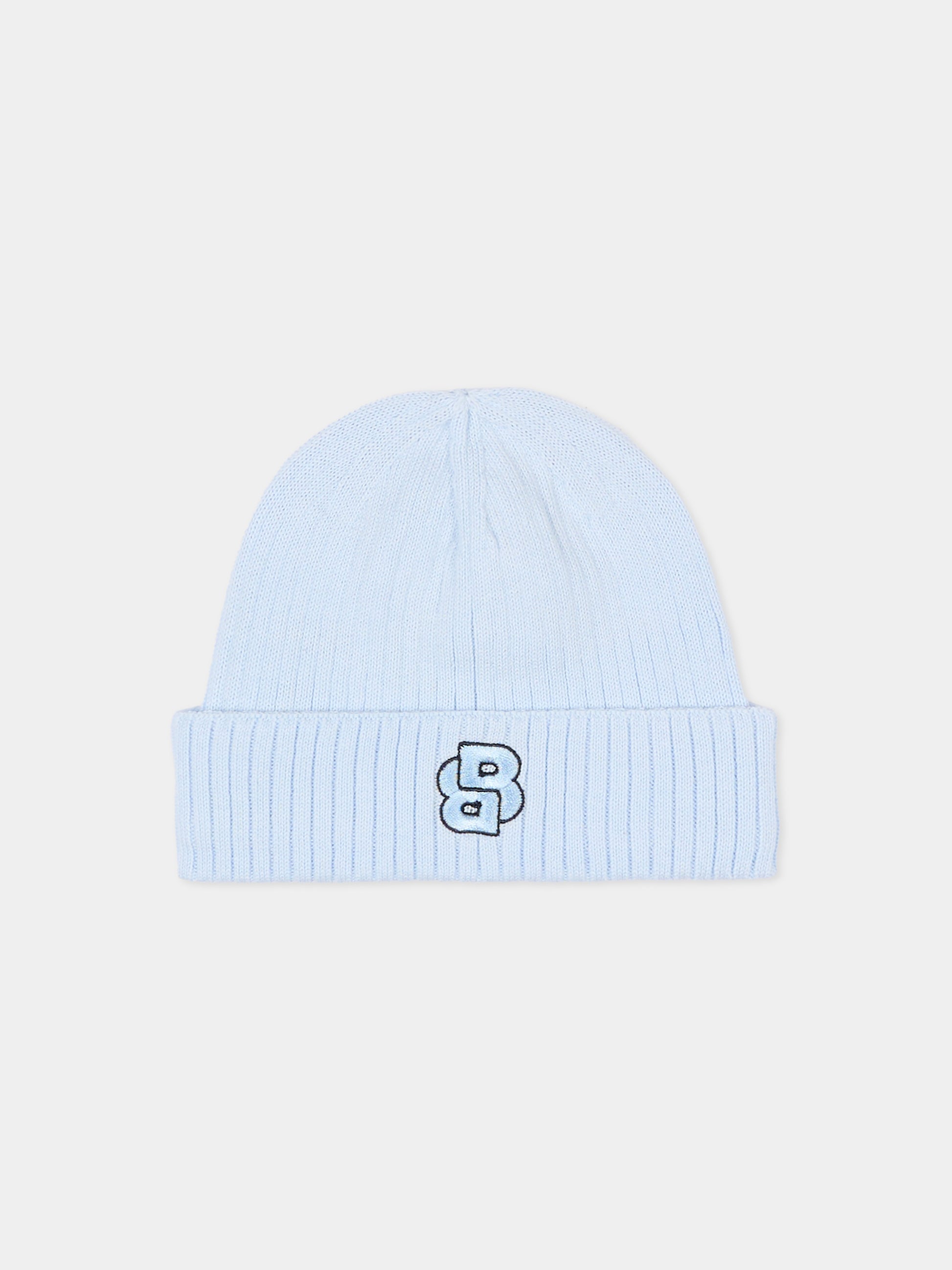 Berretto azzurro per neonato logo BB,Boss,J52597 771